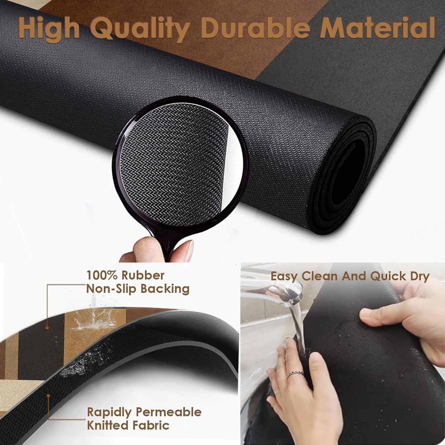 Arttown Coffee Mat for Countertops, Retro Ethnic Geometric Modern Black Brown Dish Drying Mat 2 Pcs for Kitchen Bar Accessories, Coffee Maker Espresso Machine Dish Rack Hide Stain Rubber 12x19in