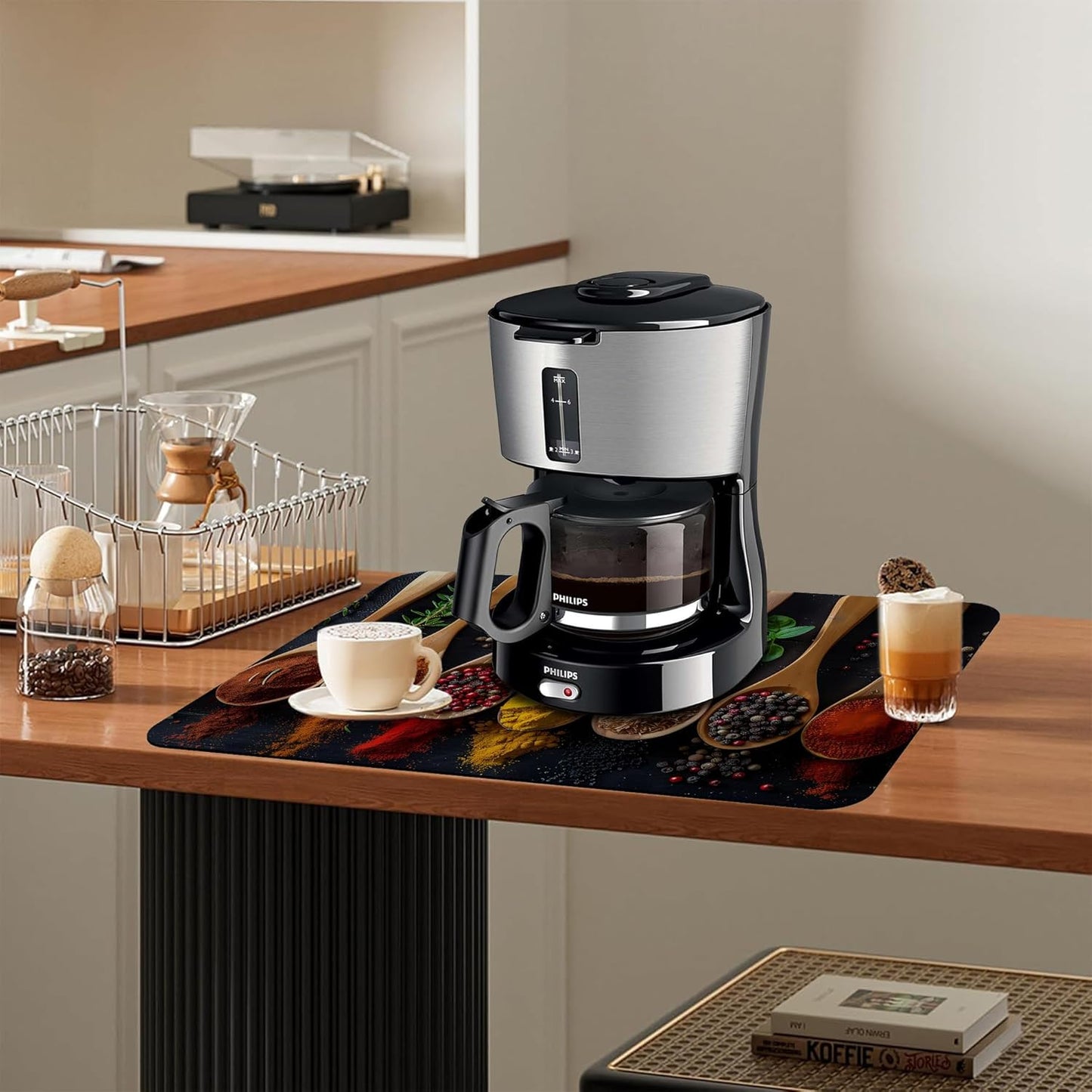 Dish Drying Mat Colorful Spices Herbs Kitchen Mat 12"x19" Bsorbent Coffee Maker Mat for Dishes,Utensils Coffee Maker Pots and Pans Easy Clean Dish Slip Resistant Pad