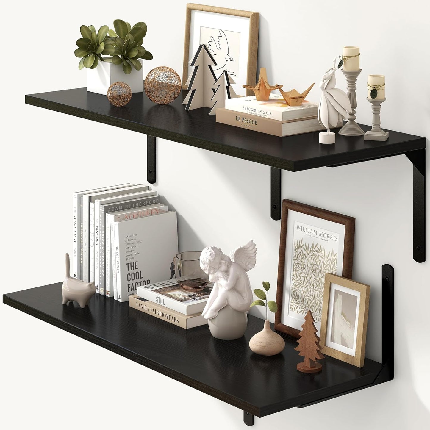 Fun Memories Floating Shelves for Wall, 12 Inch Deep Floating Shelves Set of 2, Wall Mounted Shelf with Metal Brackets, Rustic Wood Wide Shelf for Bathroom, Kitchen and Living Room, Black, 36W x 12D