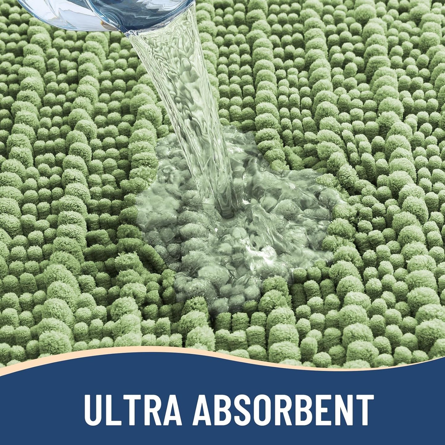 Arotive Luxury Chenille Bathroom Rug Mat, Extra Soft Thick Absorbent Shaggy Bath Rugs, Non-Slip Machine Wash Dry, Plush Bath Mats for Bathroom, Shower and Tub, 34x21, Sage Green