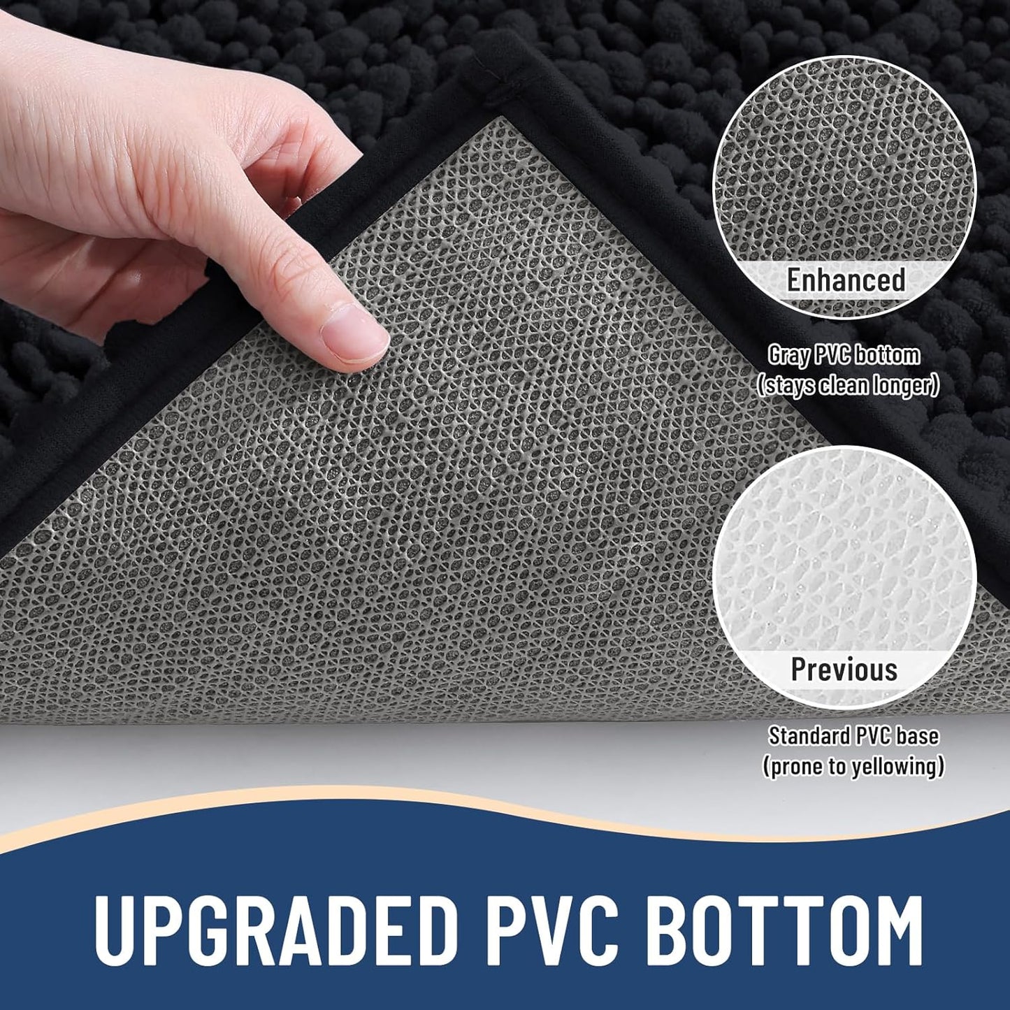 Arotive Luxury Chenille Bathroom Rug Mat, Extra Soft Thick Absorbent Shaggy Bath Rugs, Non-Slip Machine Wash Dry, Plush Bath Mats for Bathroom, Shower and Tub, 30x20, Black