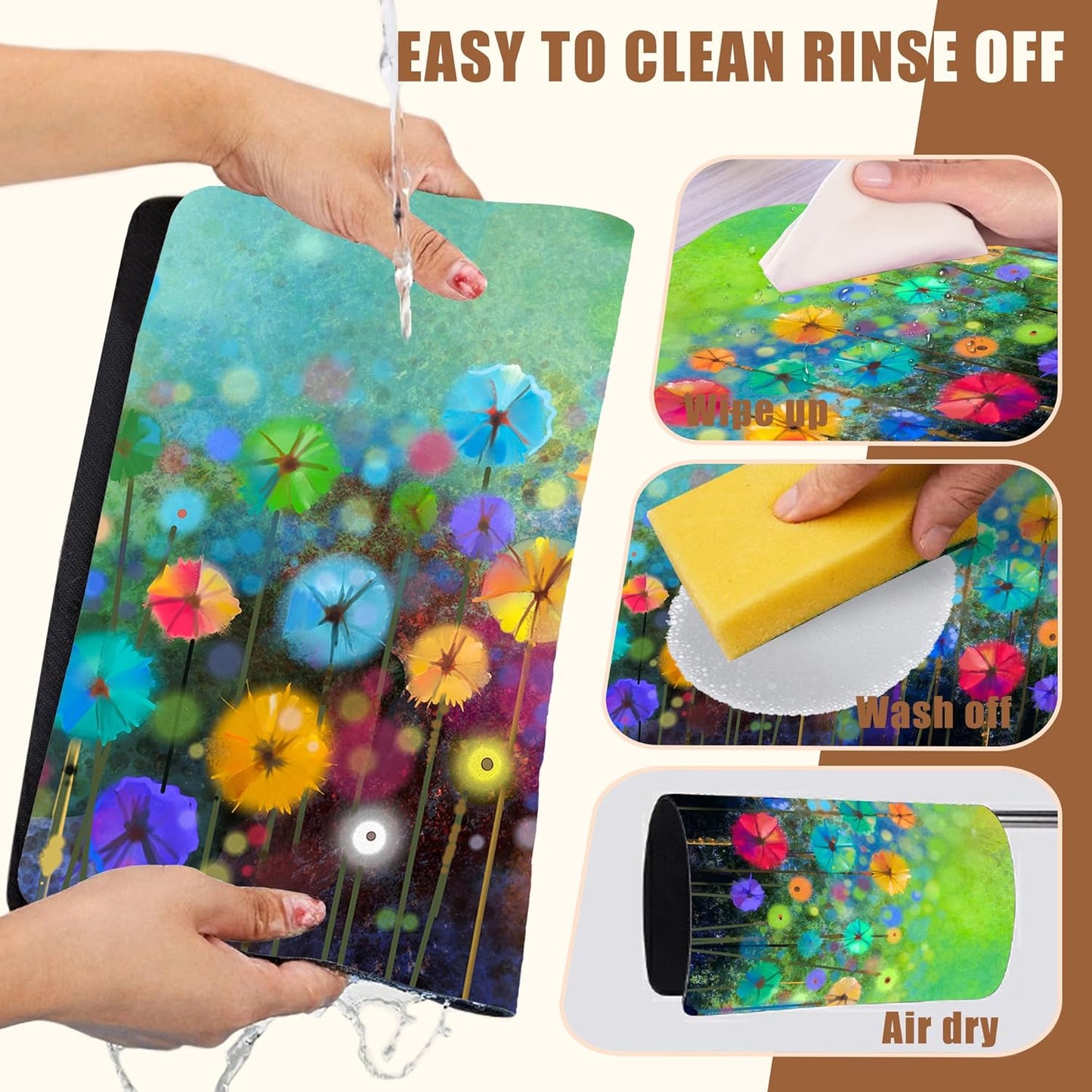 Dish Drying Mat Watercolor Rainbow Dandelion Coffee Bar Mat for Countertop Absorbent Hide Stain Rubber Backed Dish Drainer Rack Pad Espresso Machine Dining Room Decoration 15.7 x 23.6 Inch