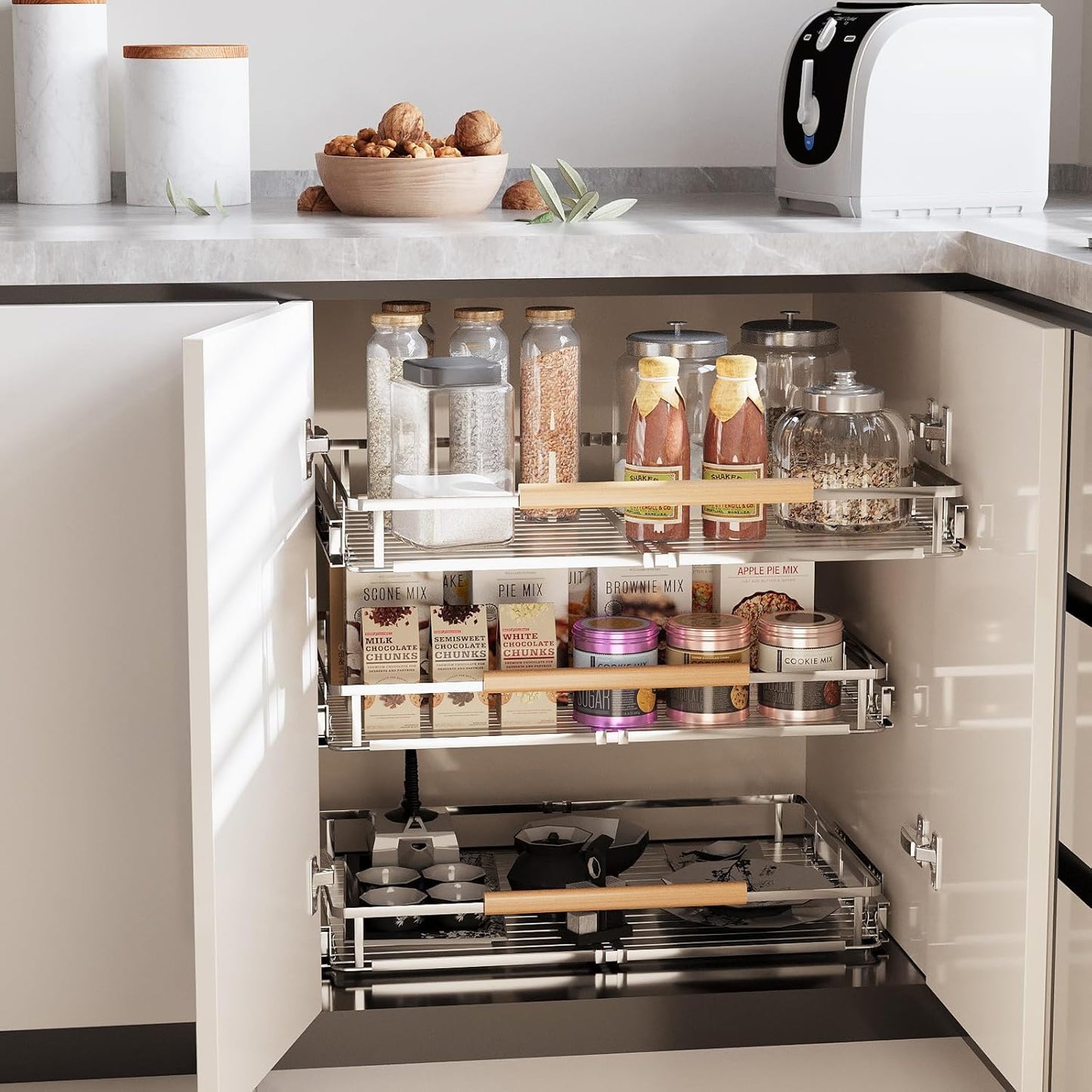 Expandable Pull Out Cabinet Organizer, Adjustable Width:17.1~28''W x 22.5''D Under Sink Organizer, Drawer Storage Shelves for Kitchen, Bathroom, Closet, Pantry, Cupboard, Pots, Pans