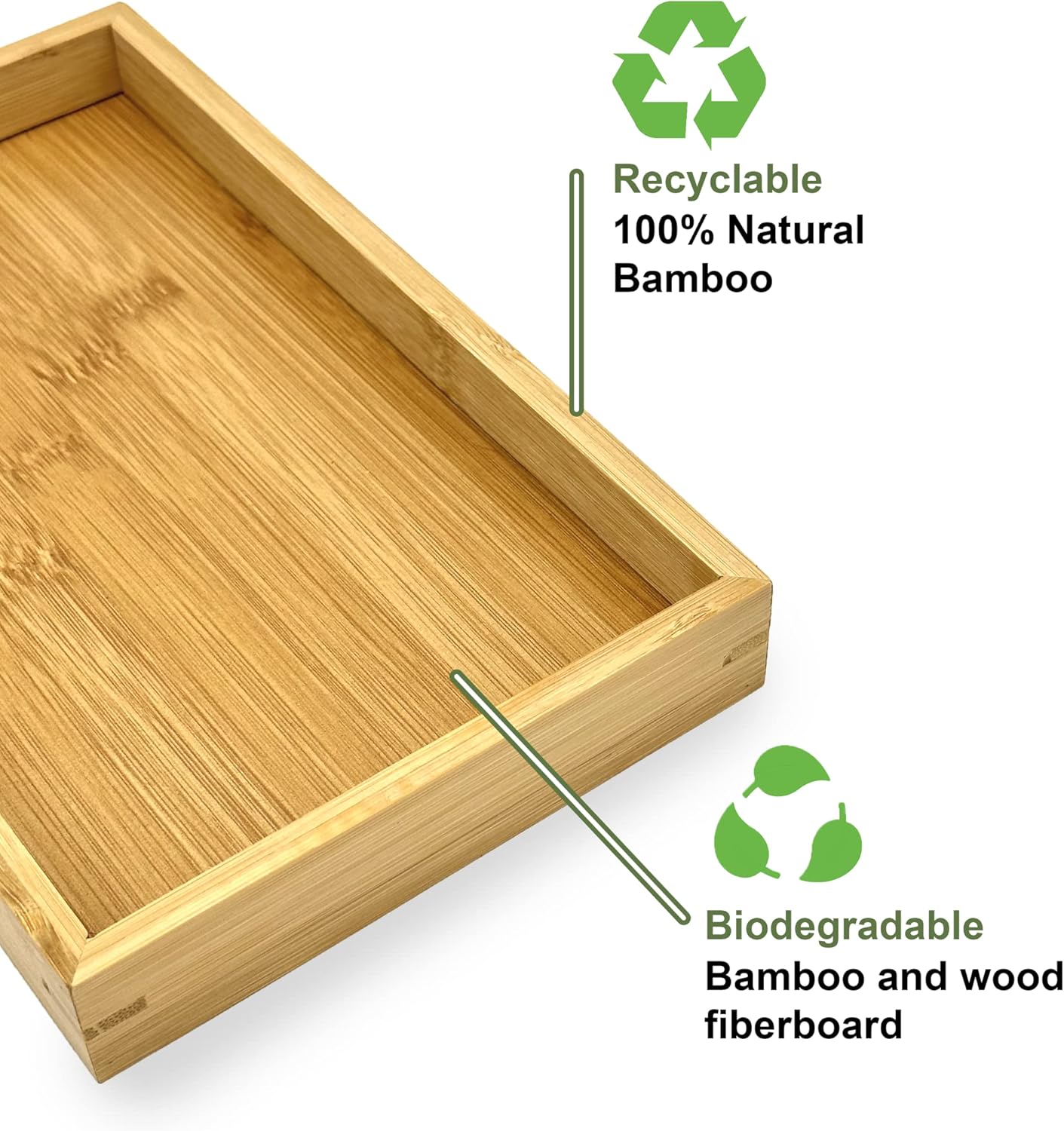 Bam & Boo - Natural Bamboo Serving Tray Modern Rectangular - for Food, Drinks, Decor, Vanity in Home, Kitchen, Bathroom, Coffee Table, Bed(Small, 11” x 7.5" x 1.2")