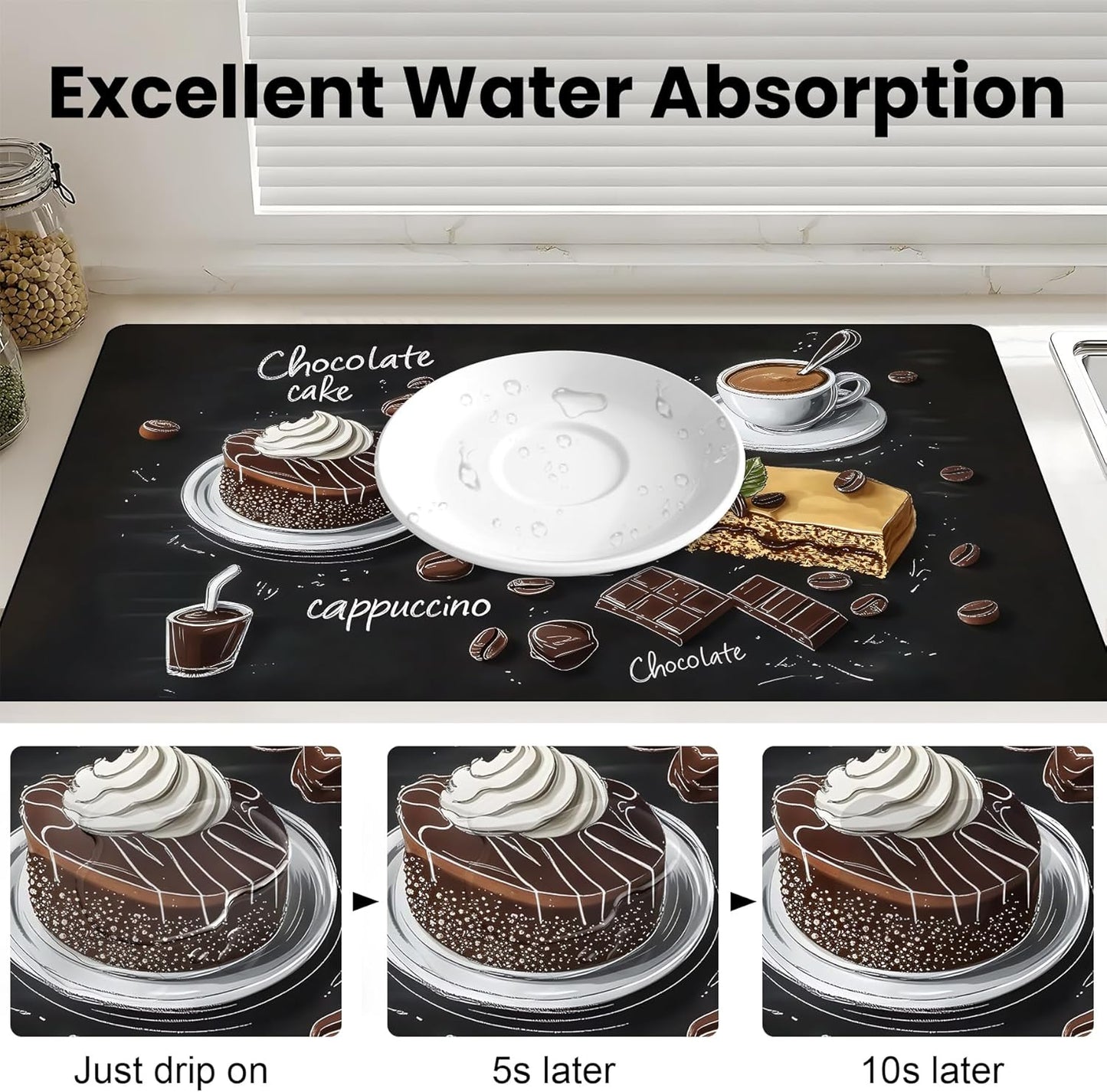 17"x 32" Coffee Bar Mat, Coffee Chocolate Absorbent Dish Drying Mat Cuttable Hide Stain Draining Table Pad for Kitchen Counter, Coffee Bar Accessories