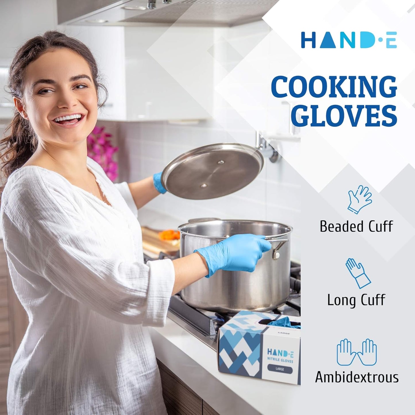Hand-E Touch Blue Nitrile Disposable Gloves - Latex Free Medical Exam Gloves, Powder Free, Food Safe, Cooking