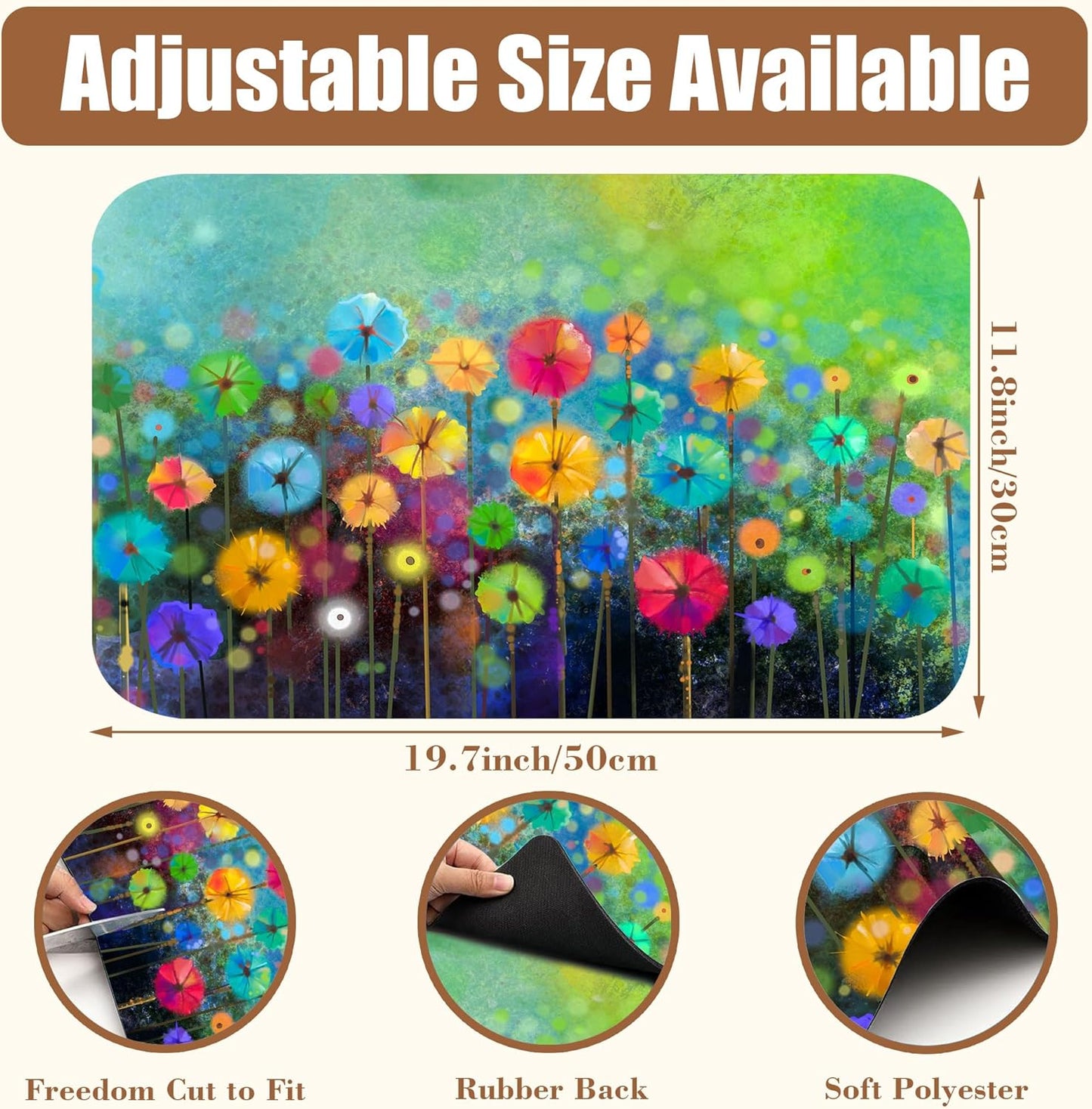 Dish Drying Mat Watercolor Rainbow Dandelion Coffee Bar Mat for Countertop Absorbent Hide Stain Rubber Backed Dish Drainer Rack Pad Espresso Machine Dining Room Decoration 11.8 x 19.7 Inch