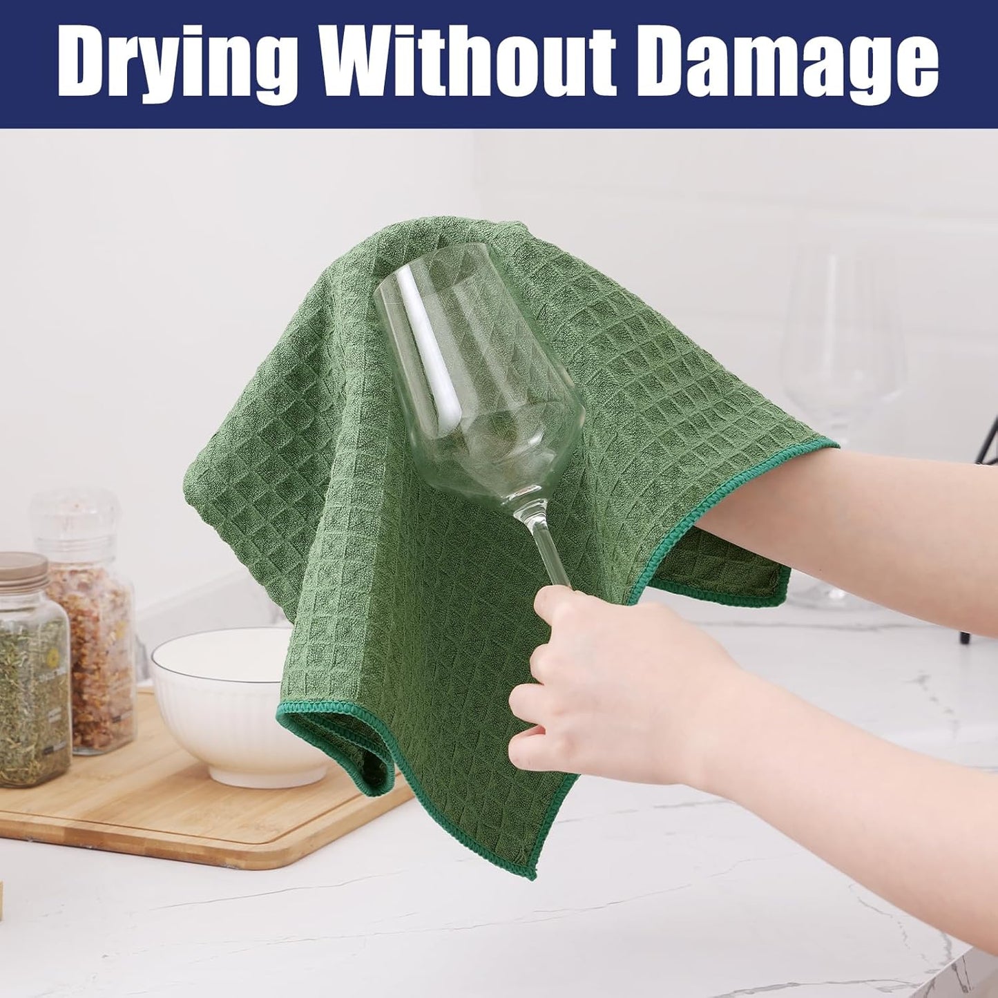 Homaxy Microfiber Waffle Weave Kitchen Dish Cloths, 12 x 12 Inch Ultra Absorbent and Solid Color Dish Towels for Kitchen Fast Drying Dishcloth for Washing Dishes, 6 Pack, Grass Green