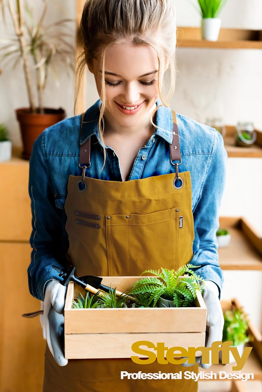 5 Pack Kitchen Aprons, Work Apron, Canvas, Multiple Pockets, Gardening, Painting, BBQ, Artist, Carpenter, Sizes M to XXL, Khaki