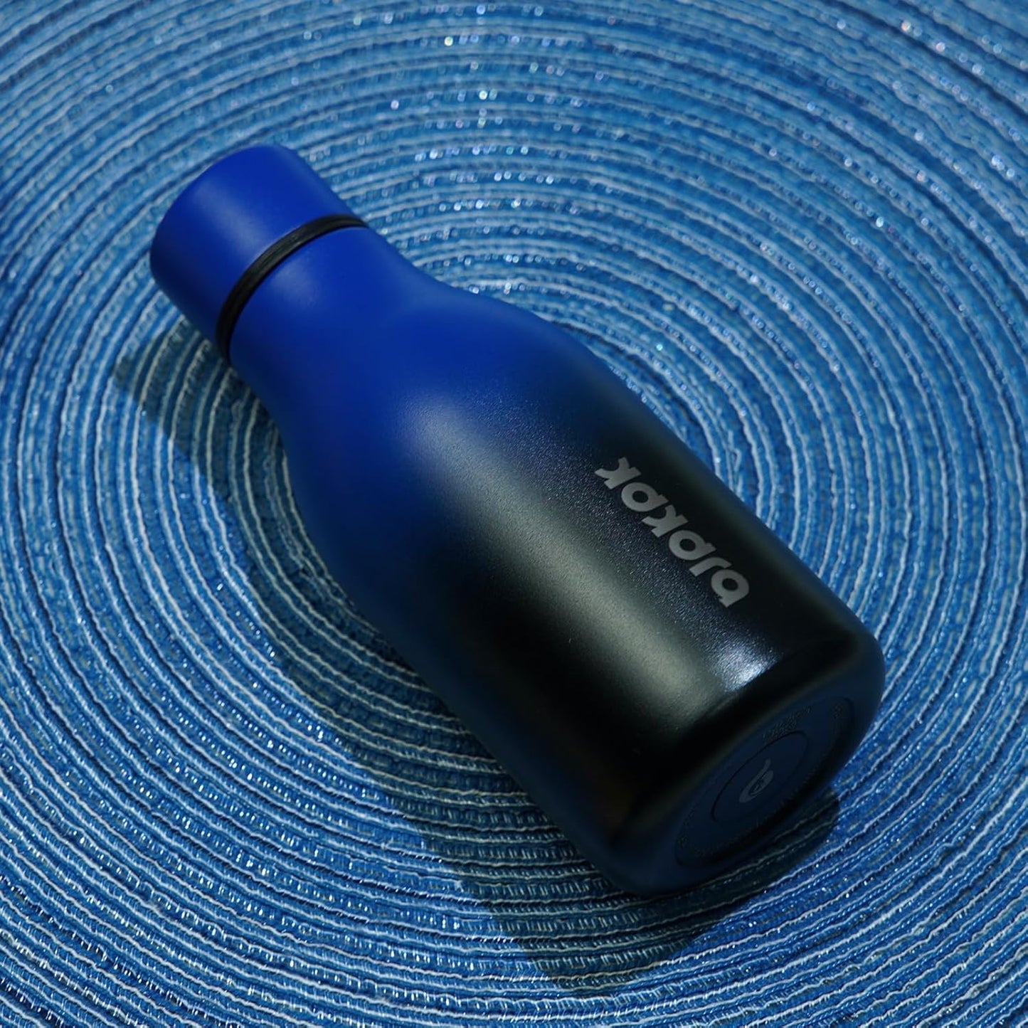 BJPKPK Insulated Water Bottles, 12oz Stainless Steel Metal Water Bottle with Strap, BPA Free Leak Proof Thermos, Mugs, Flasks, Reusable Water Bottle for Sports & Travel, Blue Black