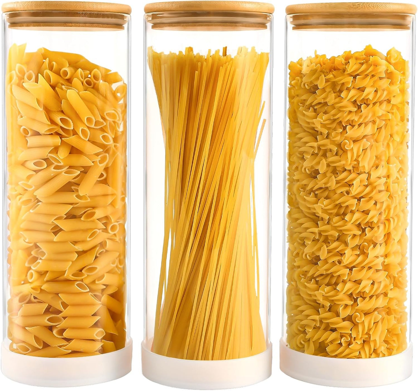 73oz Round Glass Storage Containers with Bamboo Lids – 3 Pack Large Airtight Clear Food Jars for Pantry Organization, Kitchen Dry Food, Flour, Pasta, Coffee Beans, Staples & Snacks