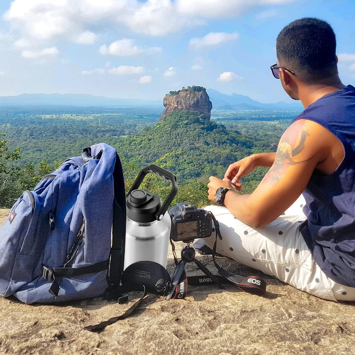 BJPKPK One Gallon(128 oz) Insulated Water Bottle, Dishwasher Safe Stainless Steel Thermos, BPA Free Jug with Ergonomic Handle & Anti-slip Bottom, Large Water Bottle,Stainless Steel