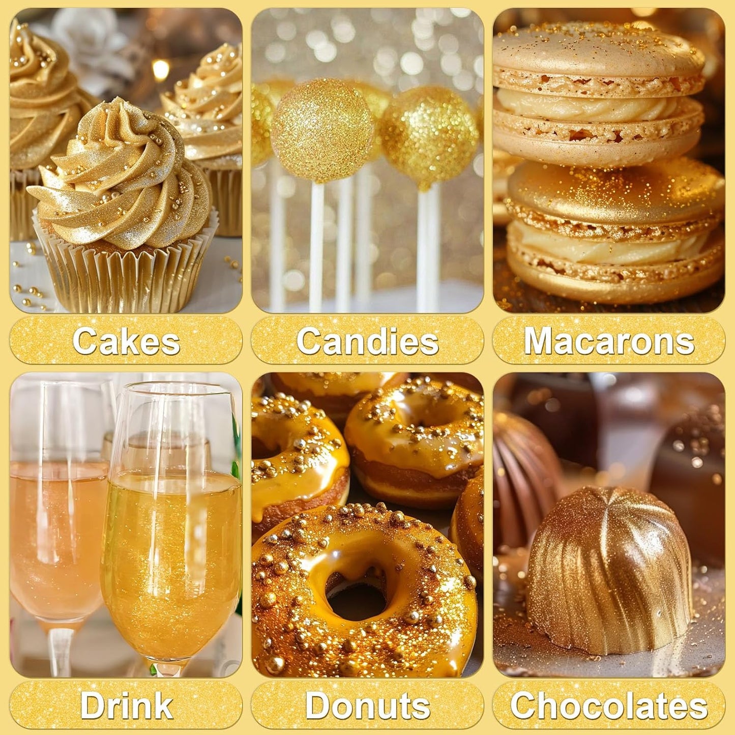 Gold Edible Glitter - 5g Food Grade Cake Decorating Shimmering Glitter, Edible Sprinkle Luster Dust for Drinks, Chocolates, Fondant, Strawberries, Cupcakes, Candy, Cookie - Vegan