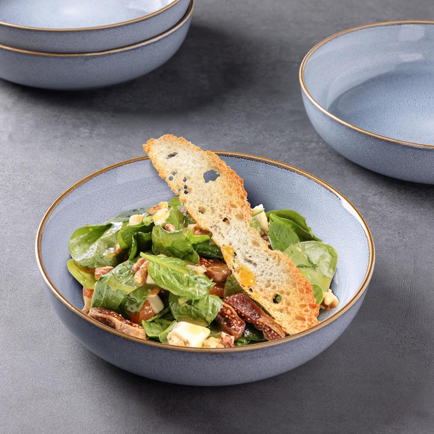 GBHOME 9'' Large Ceramic Pasta Bowls, 38oz Stoneware Pasta Serving Bowls Set of 4 for Kitchen, Wide Bowls for Fruit,Pasta,Salad,Oatmeal,Meal, Microwave Safe, Reactive Glaze-Blue