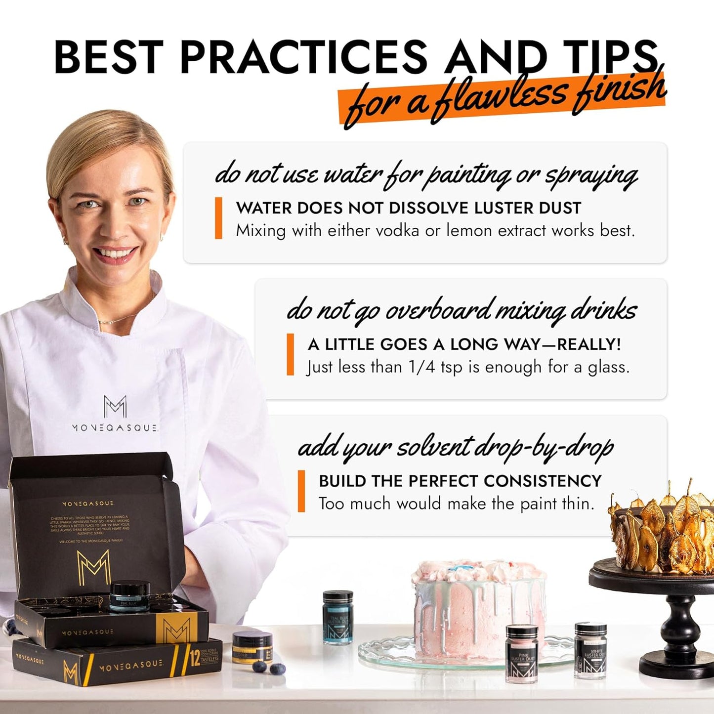 MONÉGASQUE Orange Edible Glitter for Drinks 15g – Edible Glitter for Cakes & Cocktails – Halloween Cake Decorations Sprinkles & Cupcake Luster Dust – Cocktail Drink Shimmer Powder & Orange Chocolate