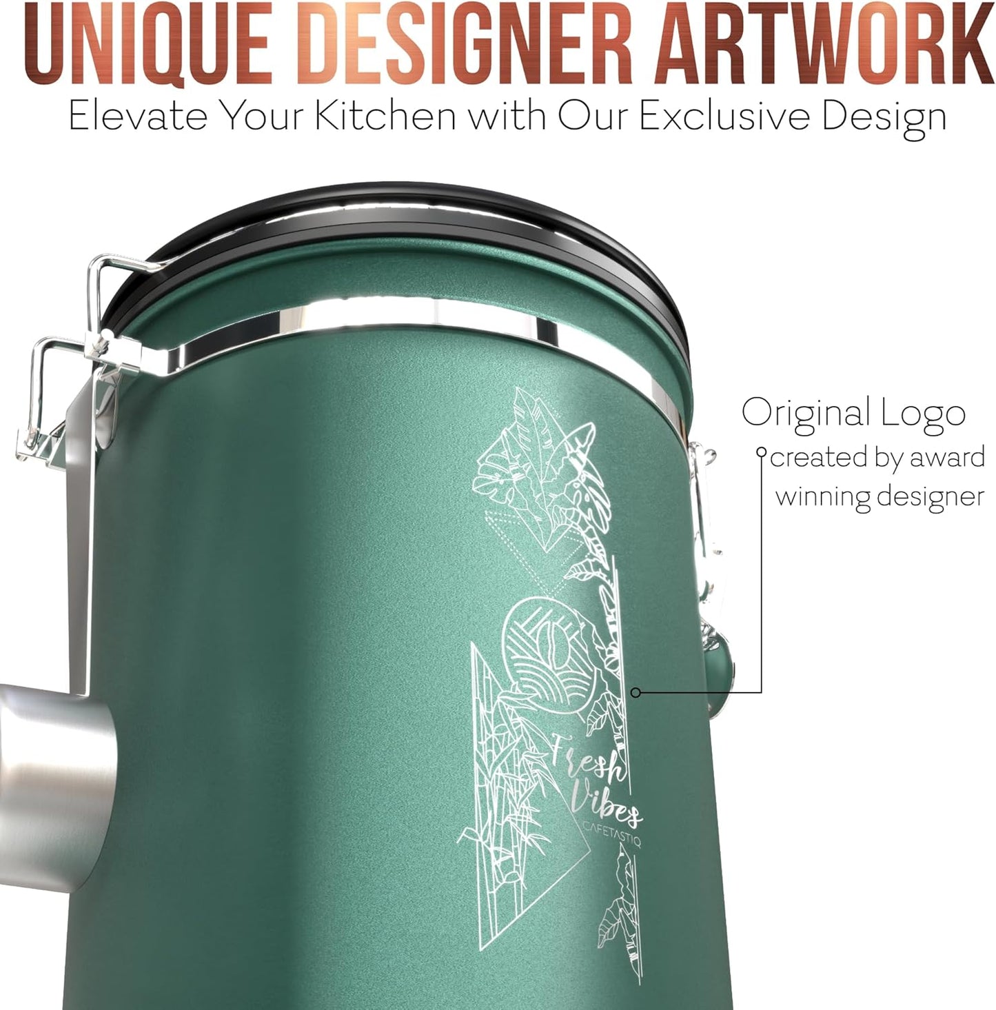 38oz / 22oz Coffee Canister – Airtight Stainless Steel Storage Container with Date Tracker & Scoop, Sealed Jar for Grounds, Beans, Tea, Flour, Cereal, and Sugar (Green Vibes, 22OZ)