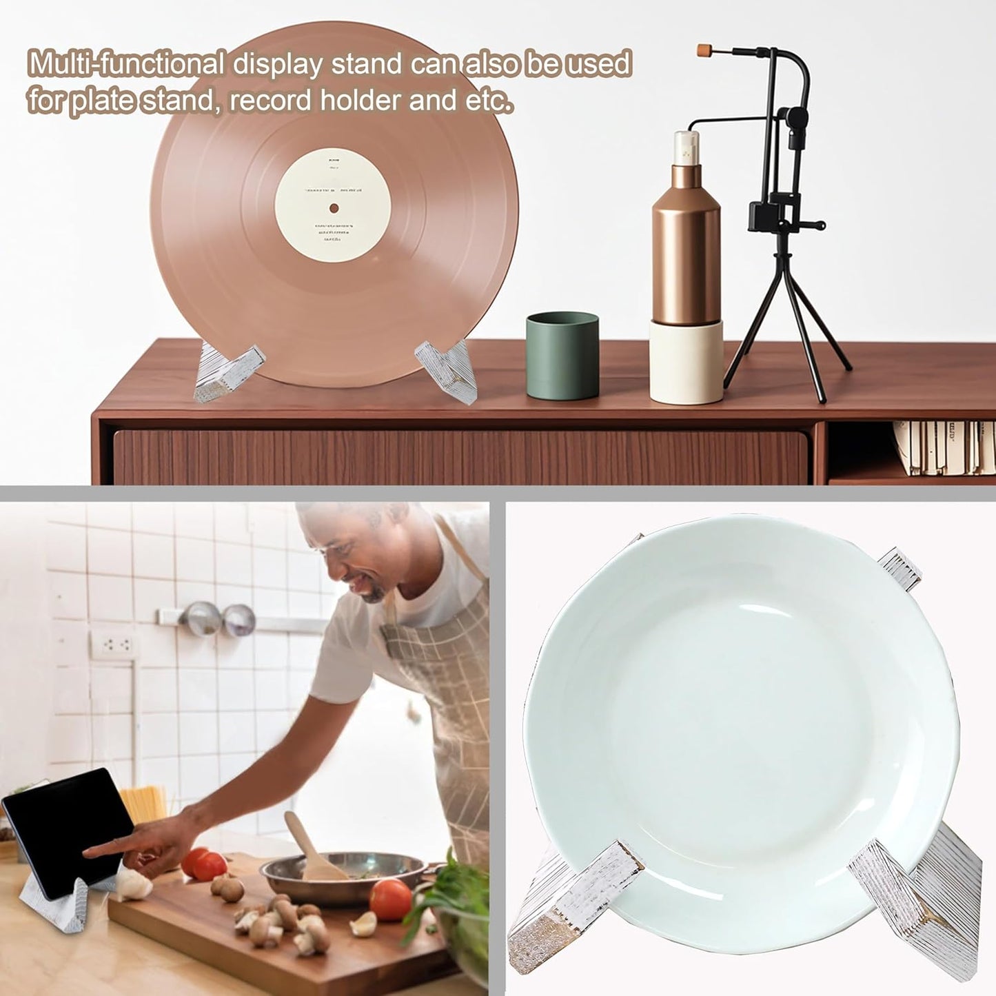 Plate Stand for Display, 6.5 Inch Picture Frame Holder Wooden, for Cook Book Decorative TableTop Art Easels Platter (White)