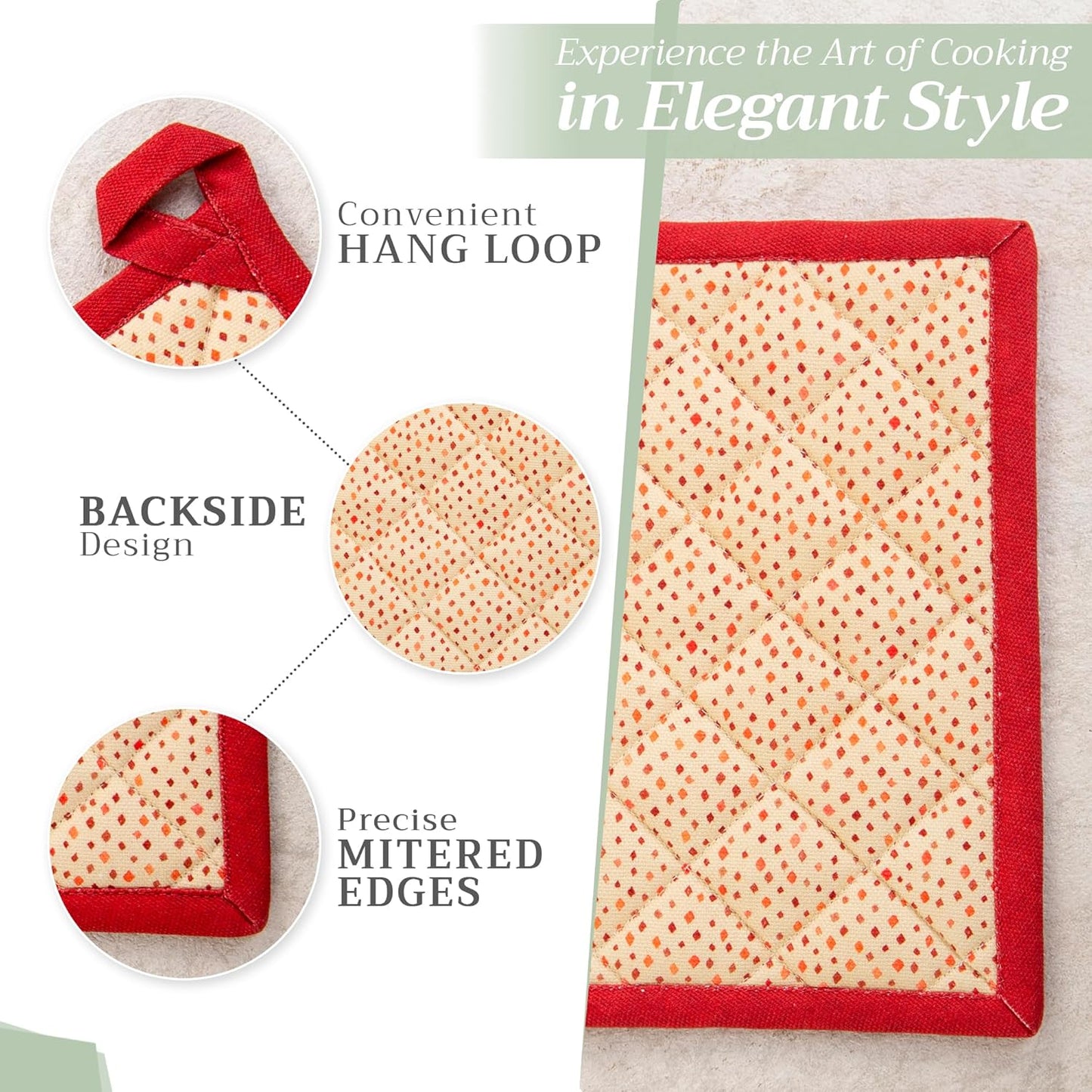 Maison d' Hermine Pot Holders Set 100% Cotton Heat Resistant Potholders 8" x 8" Hot Pads with Loop BBQ, Cooking, Baking, Grilling, Kitchen, Handling Hot Pans (Pack of 2, Kalahari)