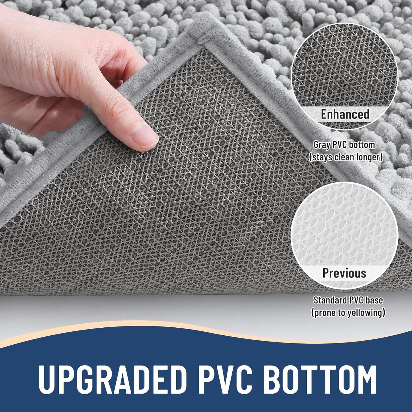 Arotive Luxury Chenille Bathroom Rug Mat, Extra Soft Thick Absorbent Shaggy Bath Rugs, Non-Slip Machine Wash Dry, Plush Bath Mats for Bathroom, Shower and Tub, 60x24, Light Grey