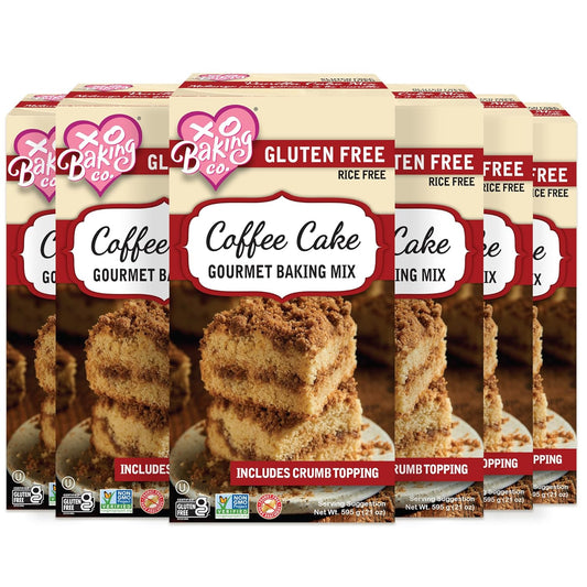 XO Baking Co. Gluten Free Coffee Cake Gourmet Baking Mix with Crumb Topping; Non-GMO; Kosher; Rice Free; Soy Free; Dairy Free; Peanut Free; No Preservatives; No Artificial Flavors or Colors, 6-Pack
