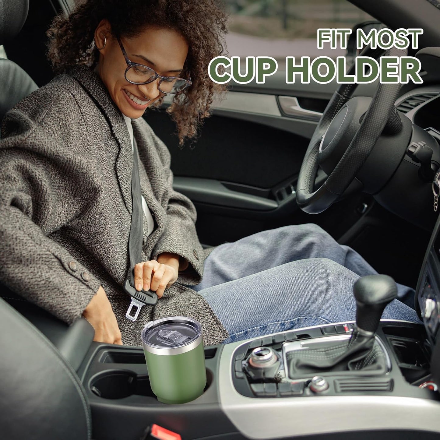 30 oz Tumbler with Lid Stainless Steel Tumblers Bulk Vacuum Insulated Cup Reusable Powder Coated Travel Mug Double Wall Leak Proof Cups Keep Cold Drinks for 12 Hours Army Green, Set of 4