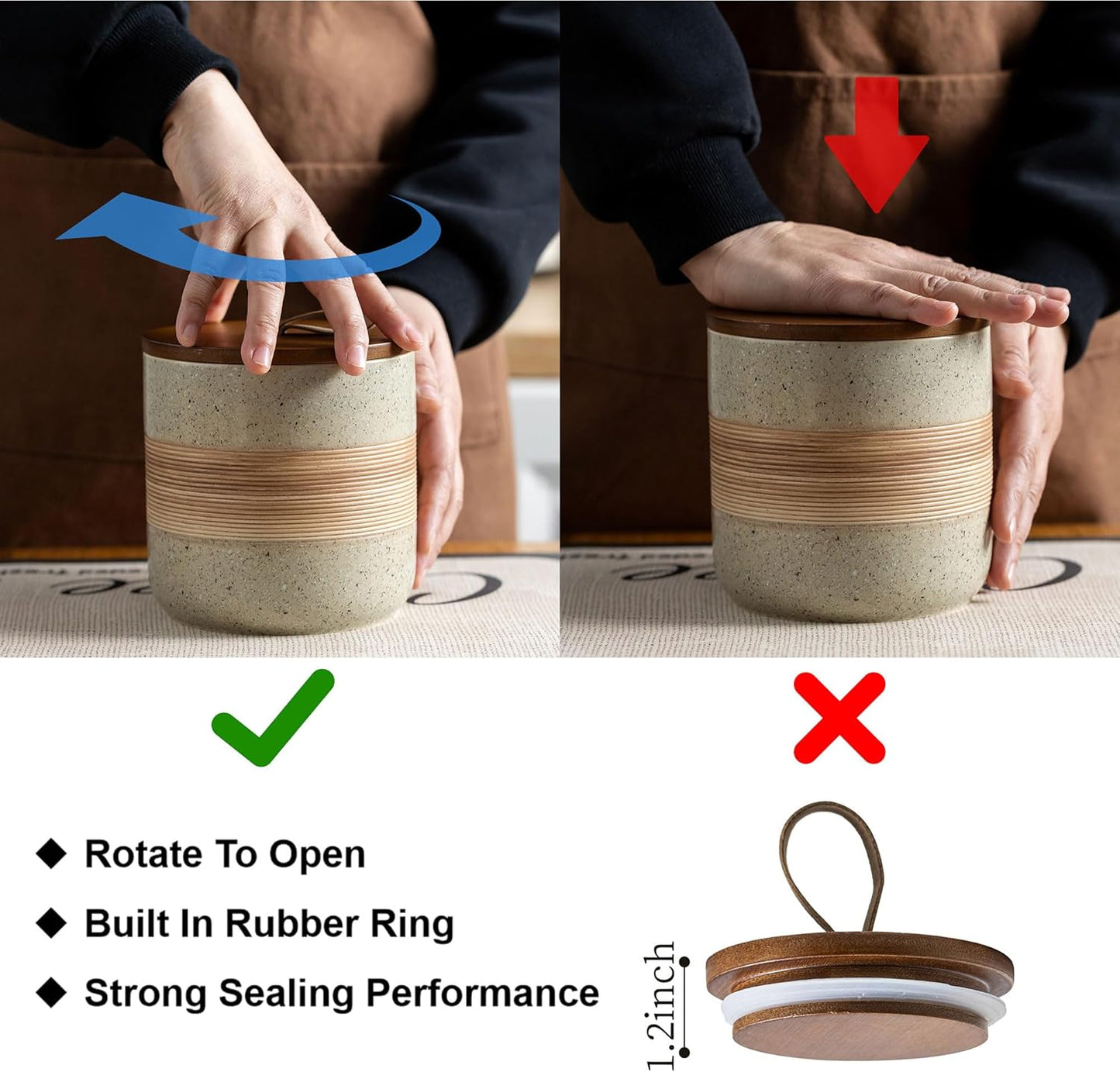 Ceramic Jar with Lid Airtight, Coffee Container Kitchen Food Storage Jars for Spice Sugar Tea Bag, Stackable Decorative Jars for Countertop, 18oz