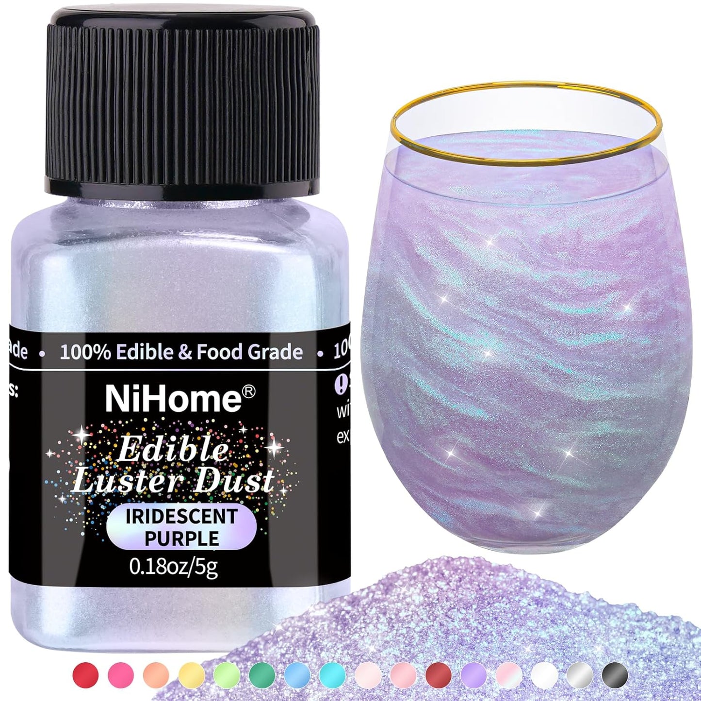 NiHome Edible Food-Grade Glimmer Powder Glitter Luster Dust Metallic Food Decorating Sprinkle Glimmery Dust for Drink Wine Beverage Cake Dessert Bakery Restaurant Vegan (0.18oz/5g, Iridescent Purple)