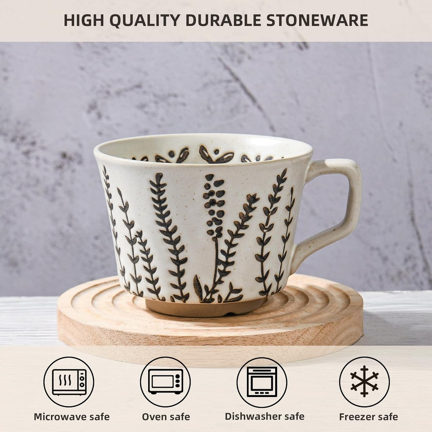 Ceramic Coffee Mug, 12 oz Novelty Unique Teacup with Large Handle, Stoneware Cup for Tea Mocha Latte Cappuccino Espresso (Leaf)