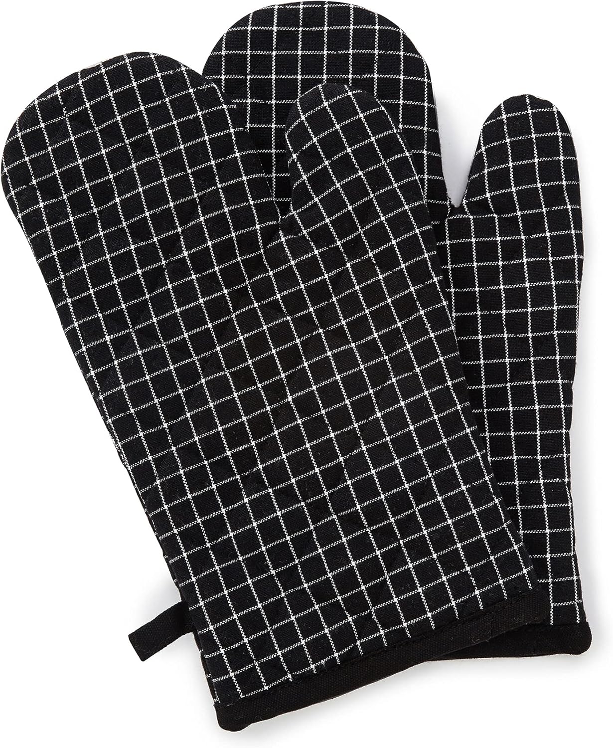 Encasa Homes Long 12" Oven Microwave Hand Gloves Mitts (2 pc Set) for Kitchen Cooking & Baking - Heat Resistant, Thick & Safe, Protection of Hands from Hot Utensils - Butcher Checks Black