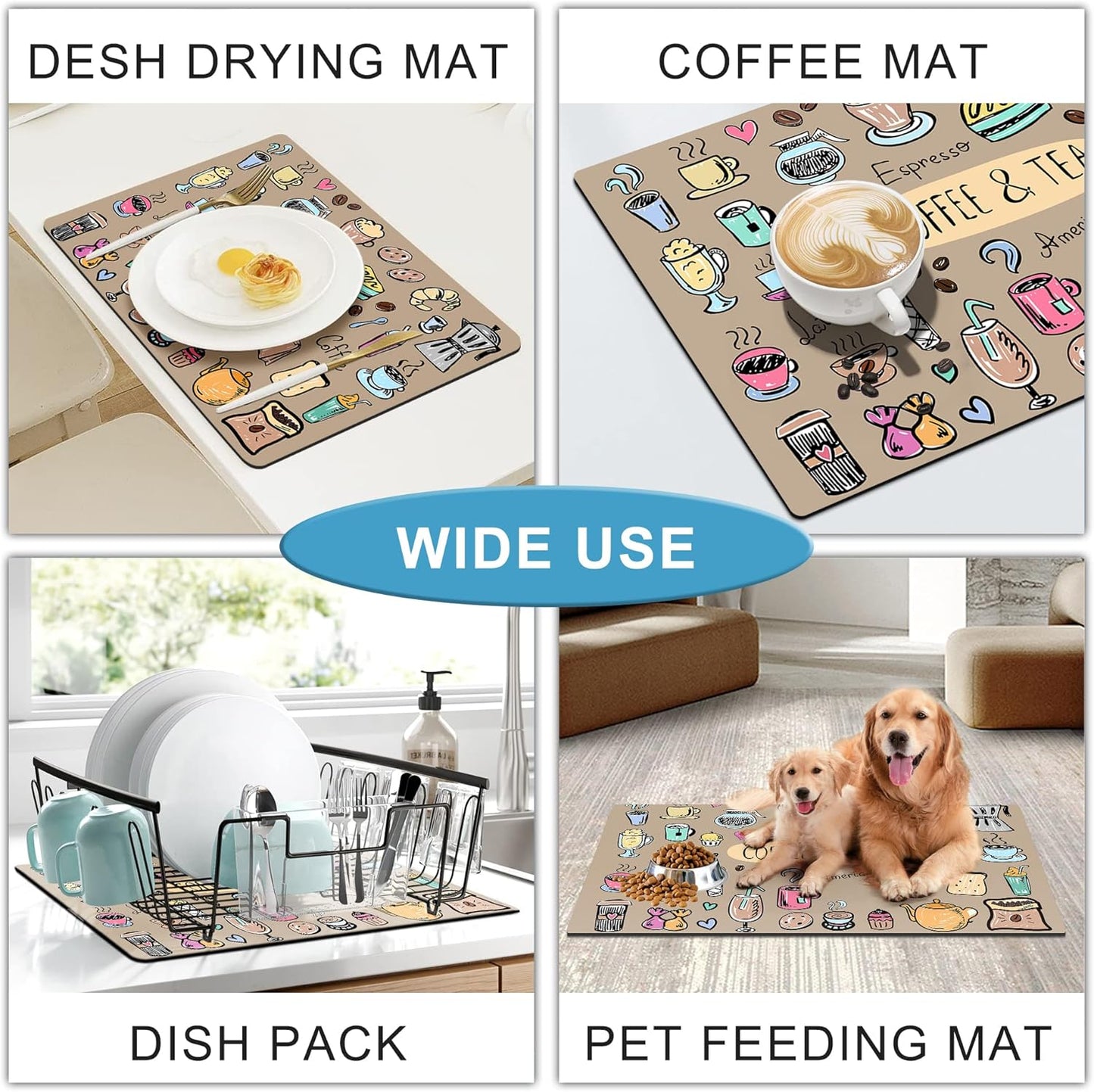 Drip Tray for Coffee Maker,Coffee Pot Mat for Countertops,Coffee Dish Drying Mat for Kitchen Counter Decor,Absorbent Reversible Microfiber Dish Drying Pad Dish Cafe Drainer Rack,pet Water Bowl Mats