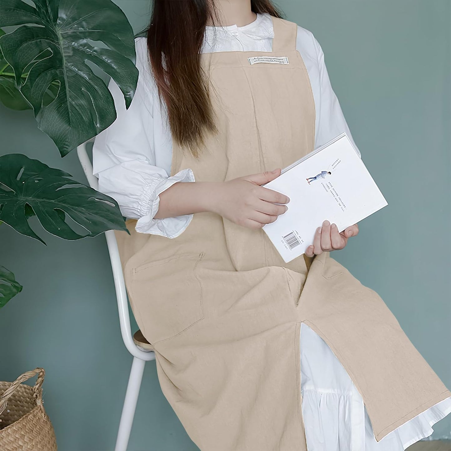 HANEE Cotton Aprons for Women and Men | Cross-Back Apron with Pockets