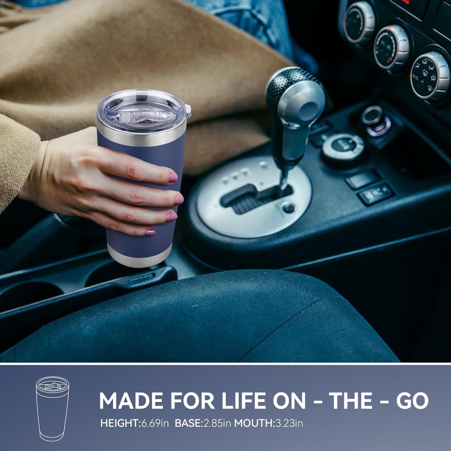 20 oz Tumbler Stainless Steel Tumblers Bulk with Lid Double Wall Insulated Coffee Tumbler Cups for Hot & Cold Drinks Powder Coated Travel Coffee Tumbler Mug Metal (Navy Blue, 6 pack)