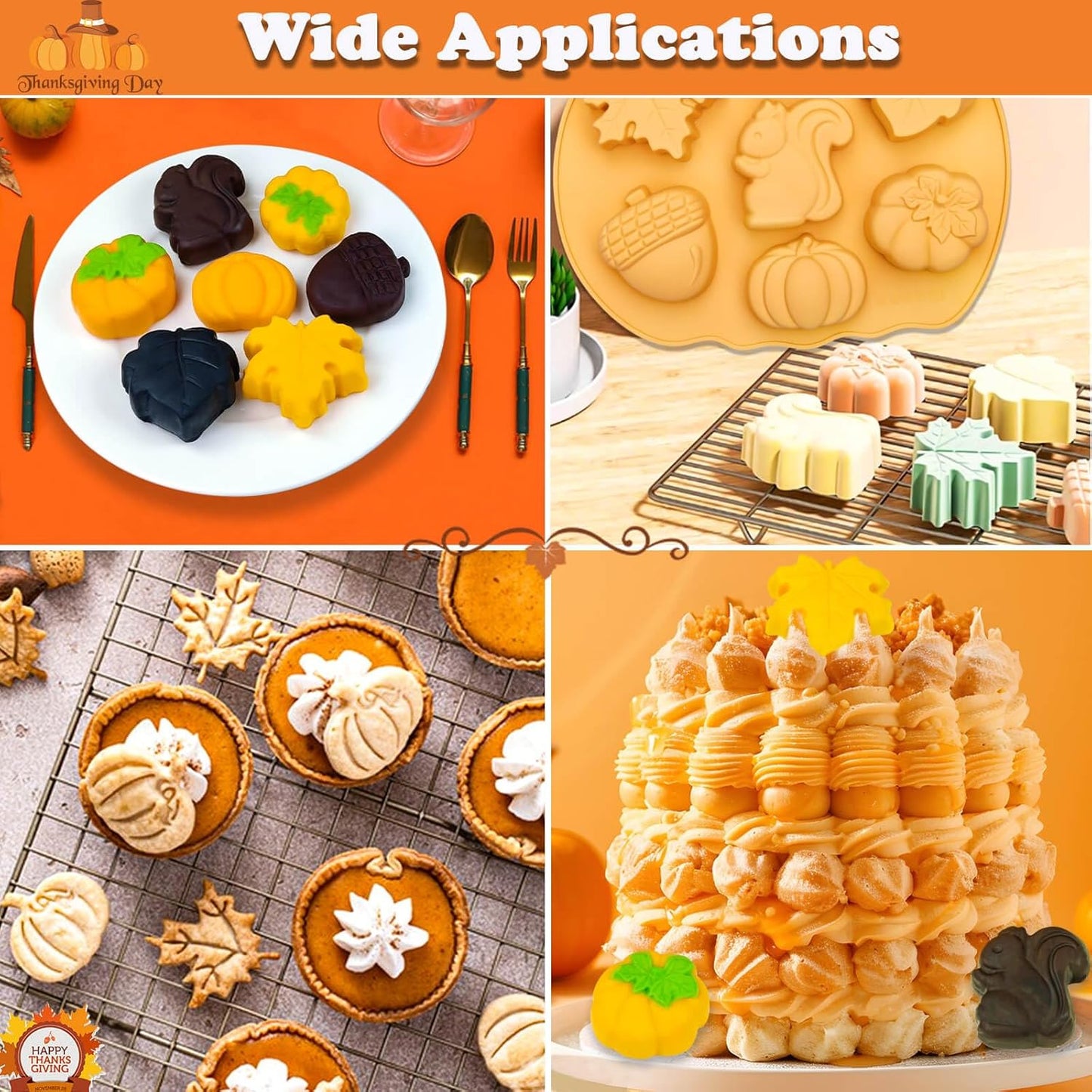 Halloween & Thanksgiving Silicone Molds - 3PC Autumn Cake Molds Set with Acorn Pumpkin Maple Leaf Shapes 21-Cavity Baking Pan for Chocolate Candy Cheesecake Ice Cube Jelly Pudding Soap Candle Making