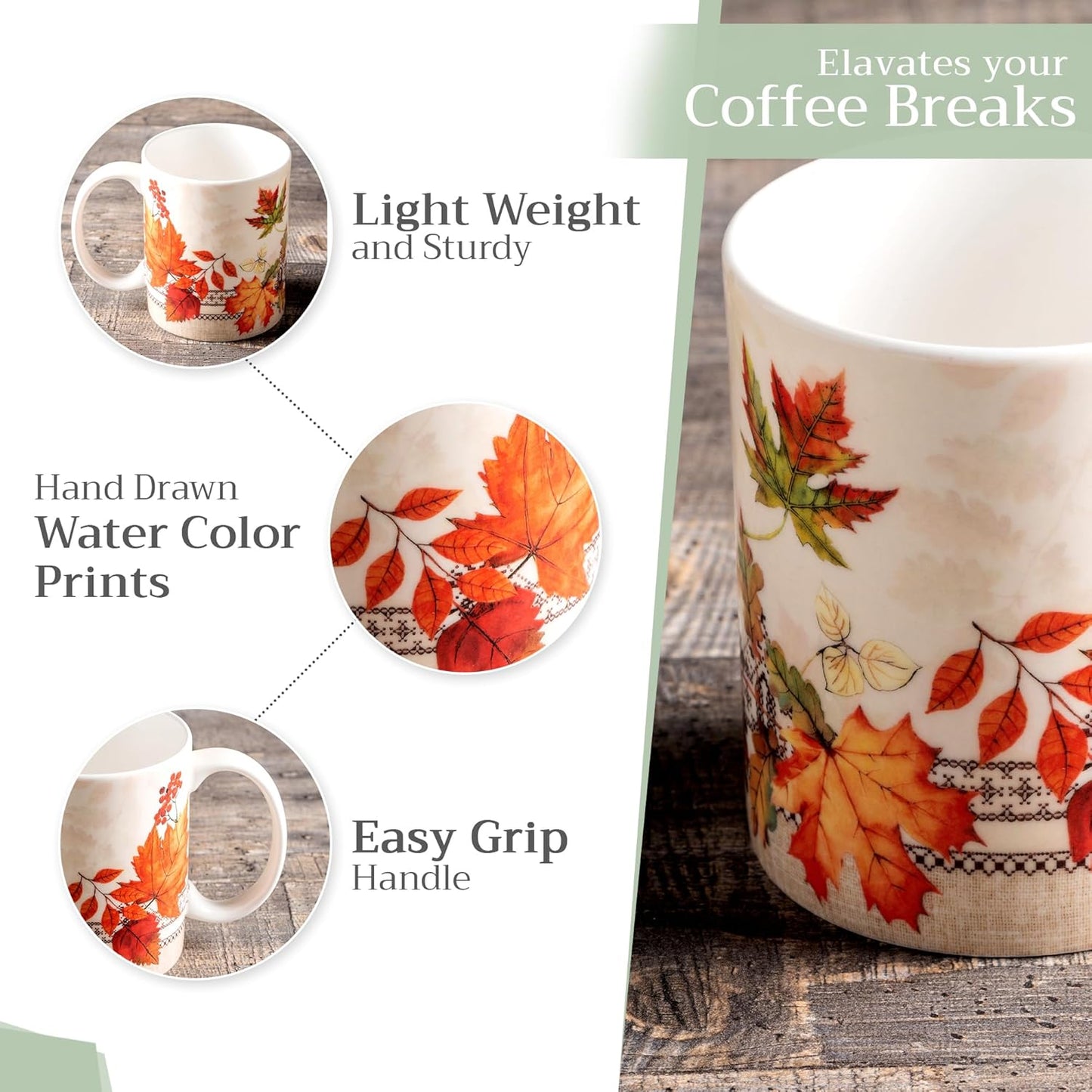 Maison d' Hermine Coffee Mug with Handles Fine Bone China Mugs Pack of One Tea Cups for Hot Beverages Cappuccino Latte Home Restaurant Office Perfect for Gift (Amarante - Charmille, 15 Ounce)