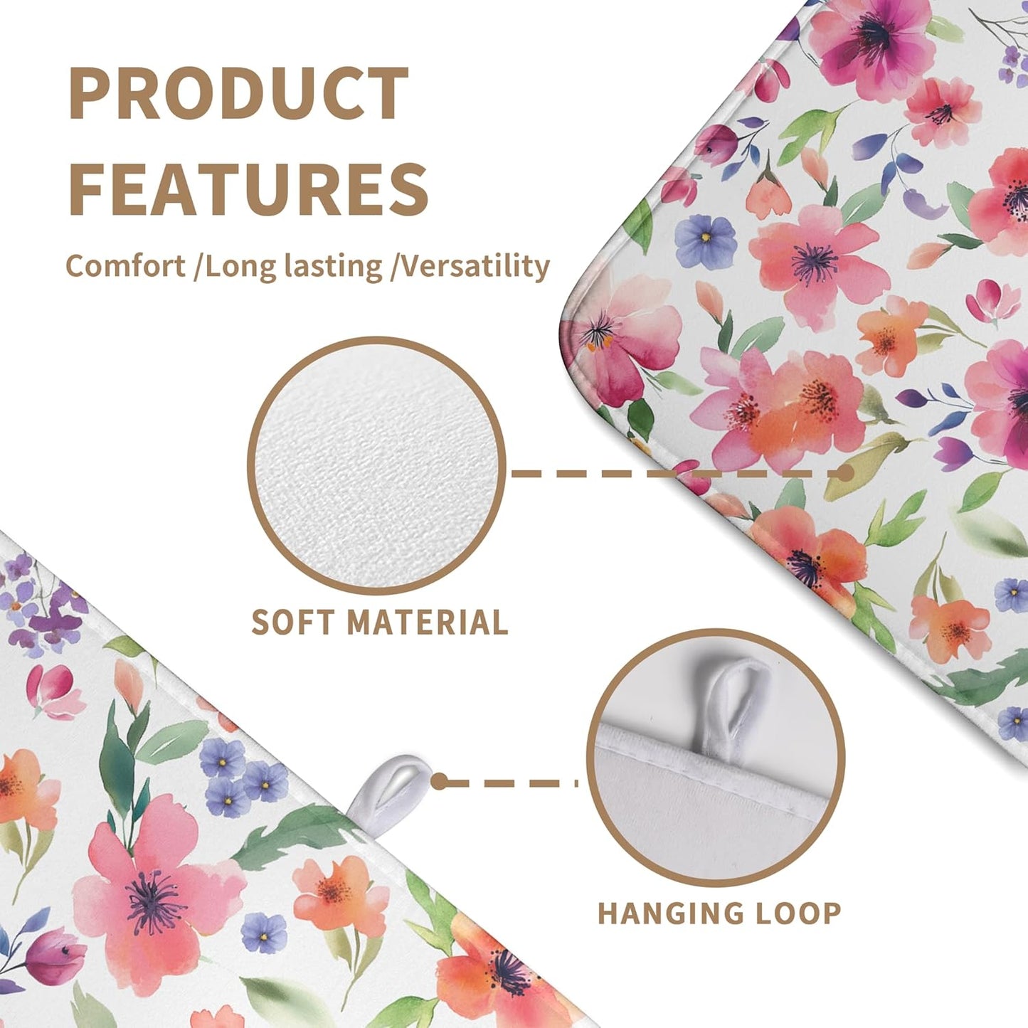 Spring Floral Dish Drying Mat Flowers Summer Kitchen Mat Dish Drying Pad Absorbent Dish Dryer Mat for Kitchen Countertops Microfiber Dishes Drainer Pad Dish Drying Rack Mat (18x24 in)