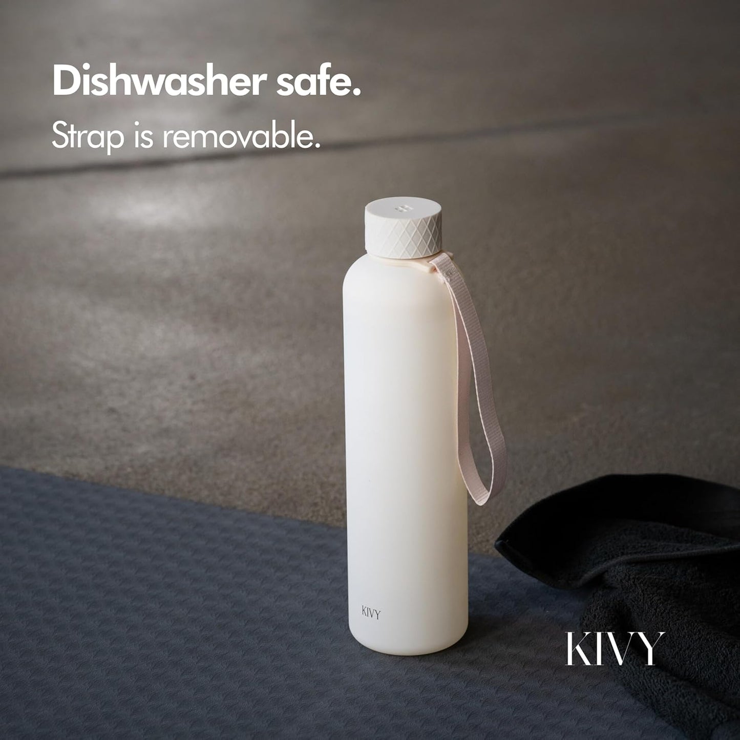 KIVY Slim Water Bottle 32oz [Lightweight & Shatterproof] Fits Backpack & Cupholder for Travel, Sports, School - Beige water bottle no straw - Cute aesthetic water bottles screw top - Dishwasher Safe