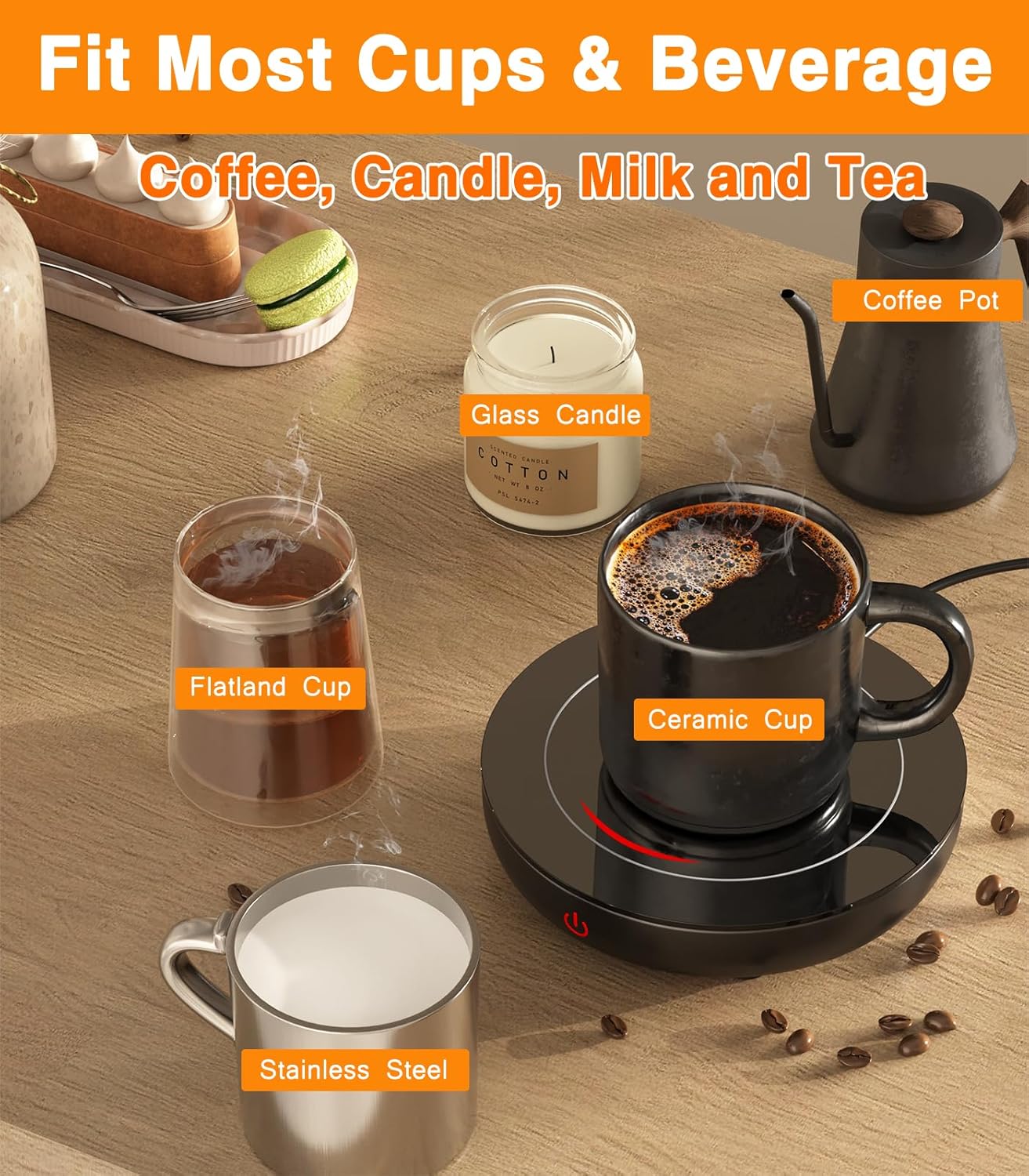 Coffee Mug Warmer with Gravity Sensor, Mug Warmer for Desk with LED Light, 3 Temp Settings & 6H Auto Shut Off Coffee Warmer, Electric Candle Warmer Plate for Beverage, Coffee, Tea, Milk