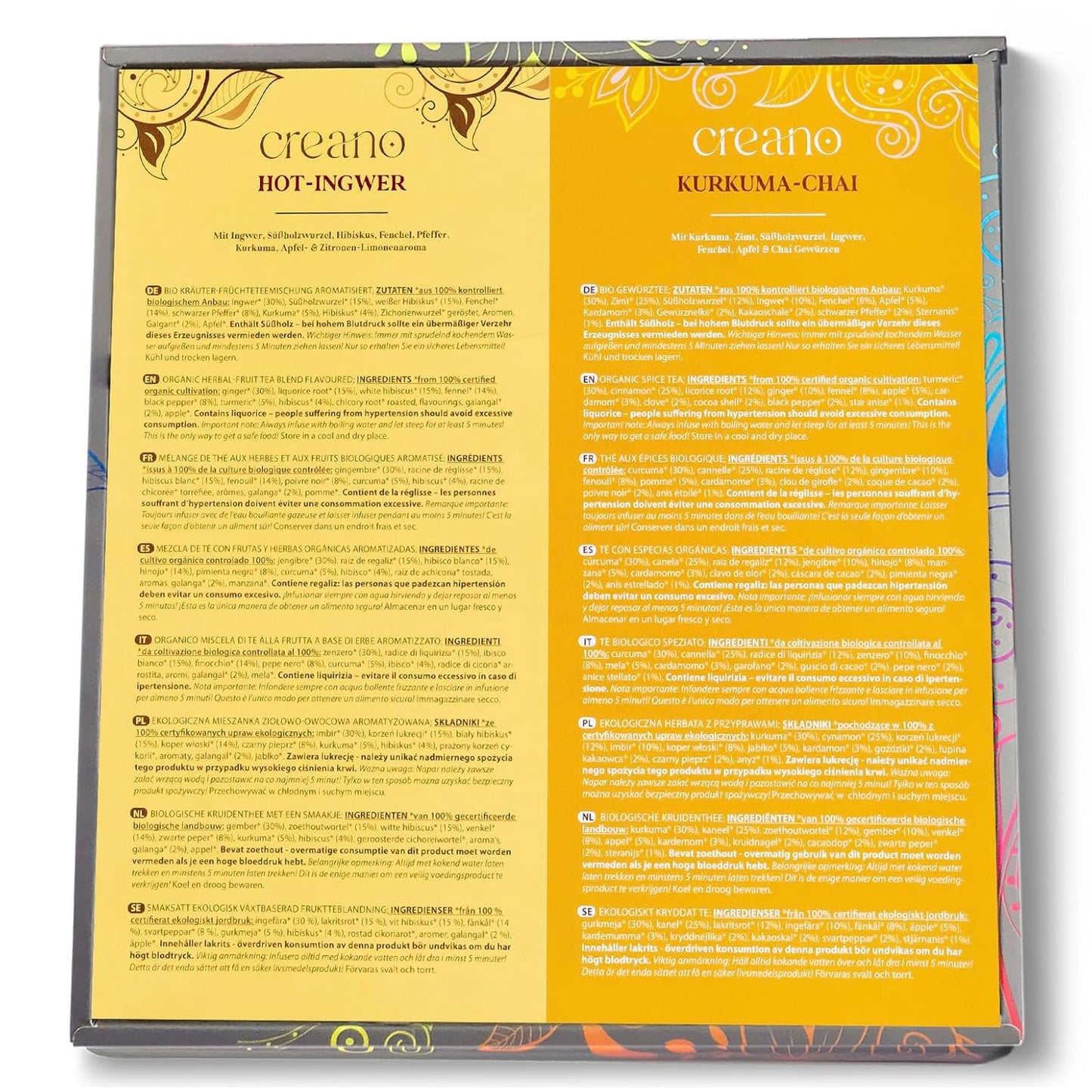 Creano Organic Herbal Tea Sampler Gift Set - Tea Gift Box - 27 Organic Tea Bags in 9 Different Varieties 54 g