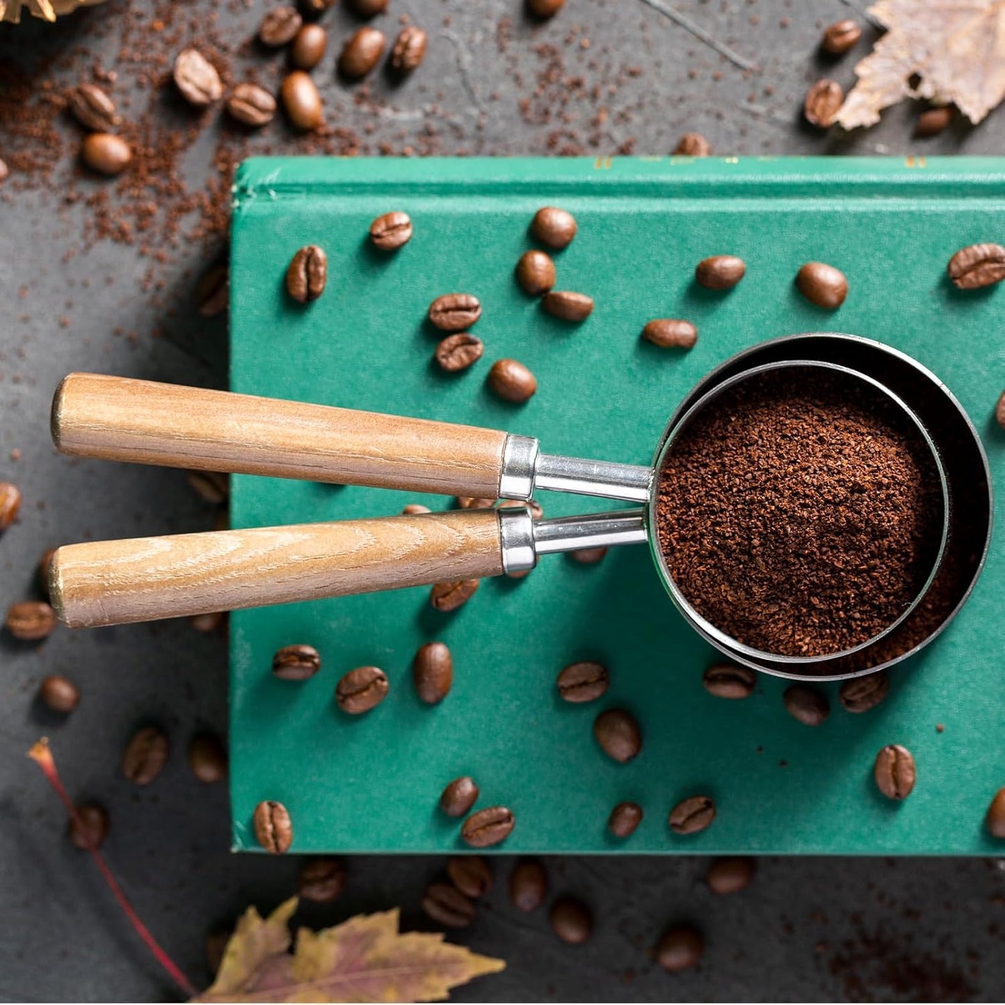 uxcell 2pcs Coffee Measuring Spoon, 4" x 0.7" 15ml Stainless Steel Coffee Scoop with Wood Handle for Ground Coffee or Loose Leaf Tea Silver