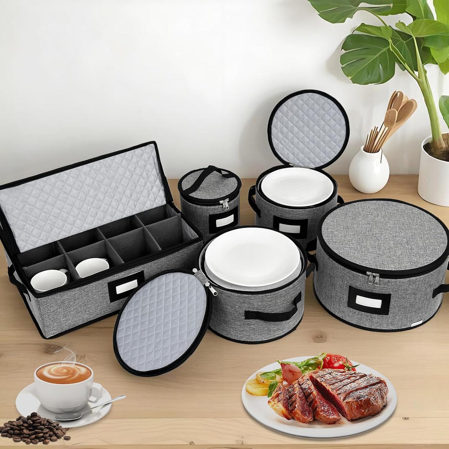 China Storage Containers, Hard Shell with Felt Dividers for Plates, Moving Boxes for Dishes, Cups, Mugs, Tableware Moving Supplies for Kitchen Organization- 5-Piece Set