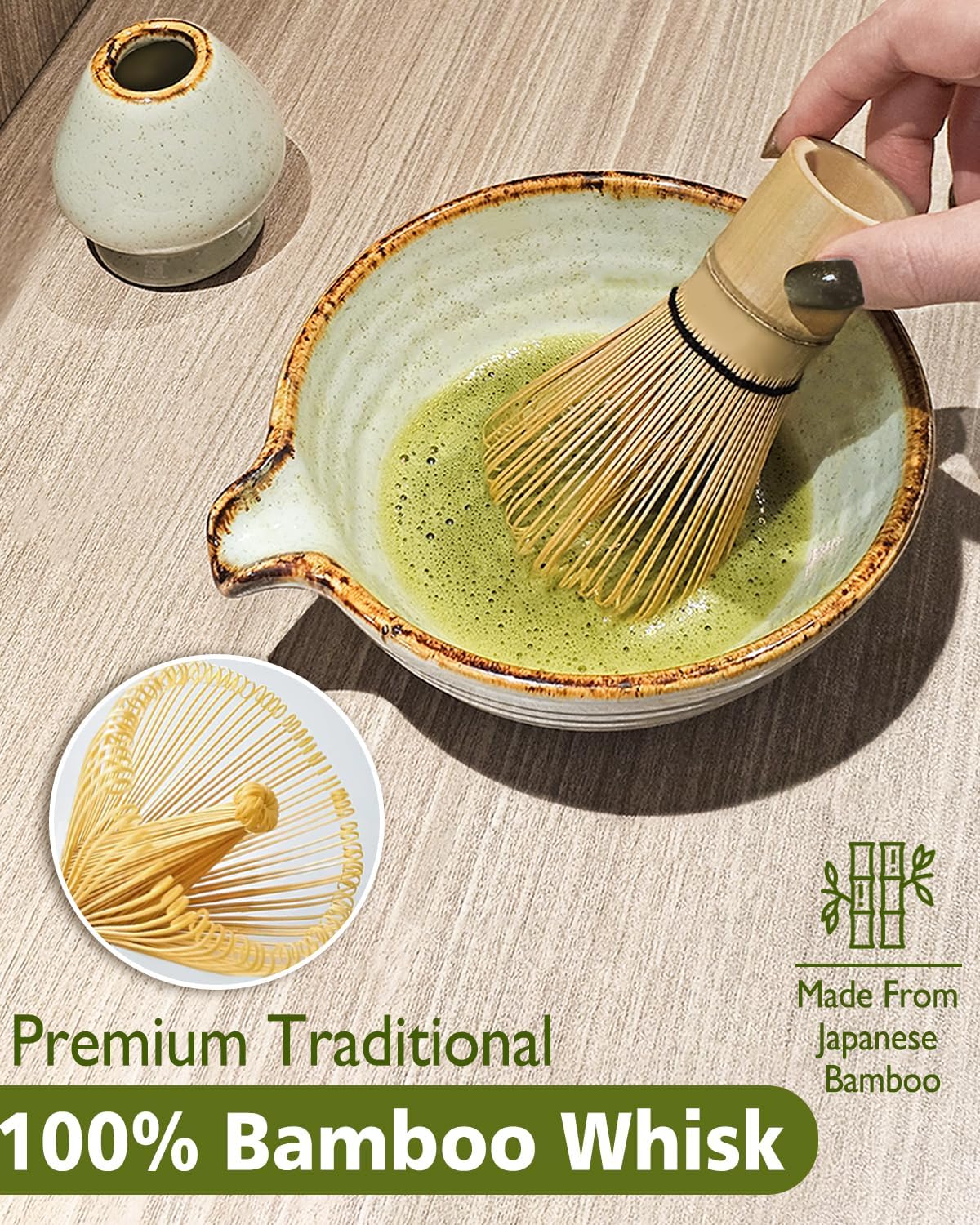 Matcha Whisk Set with Matcha Bowl, Matcha Whisk Holder Matcha Bamboo Whisk, Scoop, Sifter, Unique Gifts for Women Men Girl Friend Home Kitchen Decor Gifts for Tea Enthusiasts Christmas