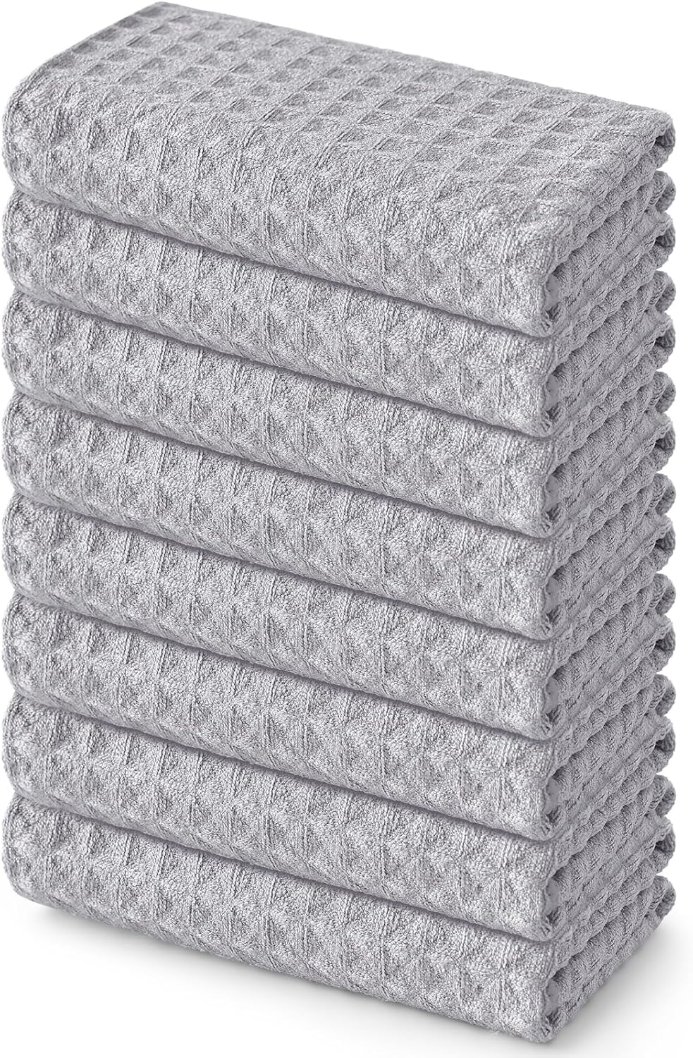 Homaxy Microfiber Waffle Weave Kitchen Towels, 16 x 28 Inch Ultra Absorbent and Solid Color Dish Towels, 8 Pack, Grey