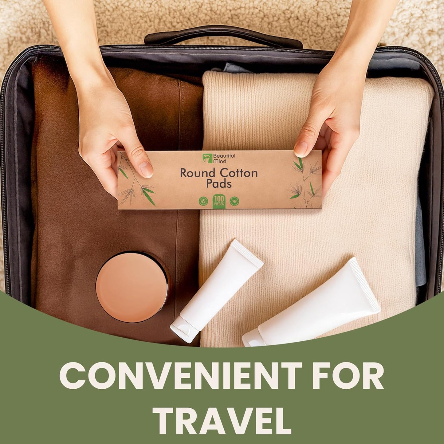 Cotton Round Pads for Face 100 Pack - 3 Layer Eye Makeup and Nail Polish Remover - Lint Free Cleansing Circle Pad for Facial Exfoliating, Toner - Travel Size Skin Care Rounds