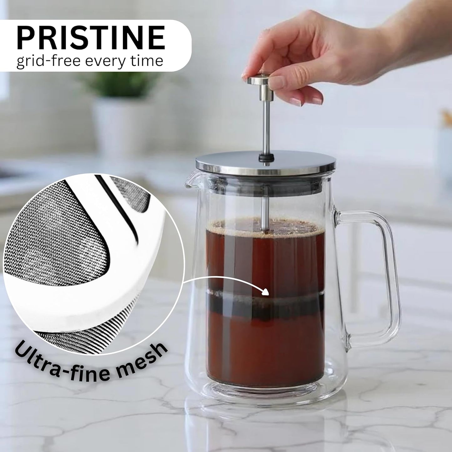 French Press Coffee & Tea Maker, 20 Ounce (500ml) – Thickened Double Wall Borosilicate Glass, 2-Cup, BPA Free, Small Coffee Press for Home, Office, Dorm, Gifts