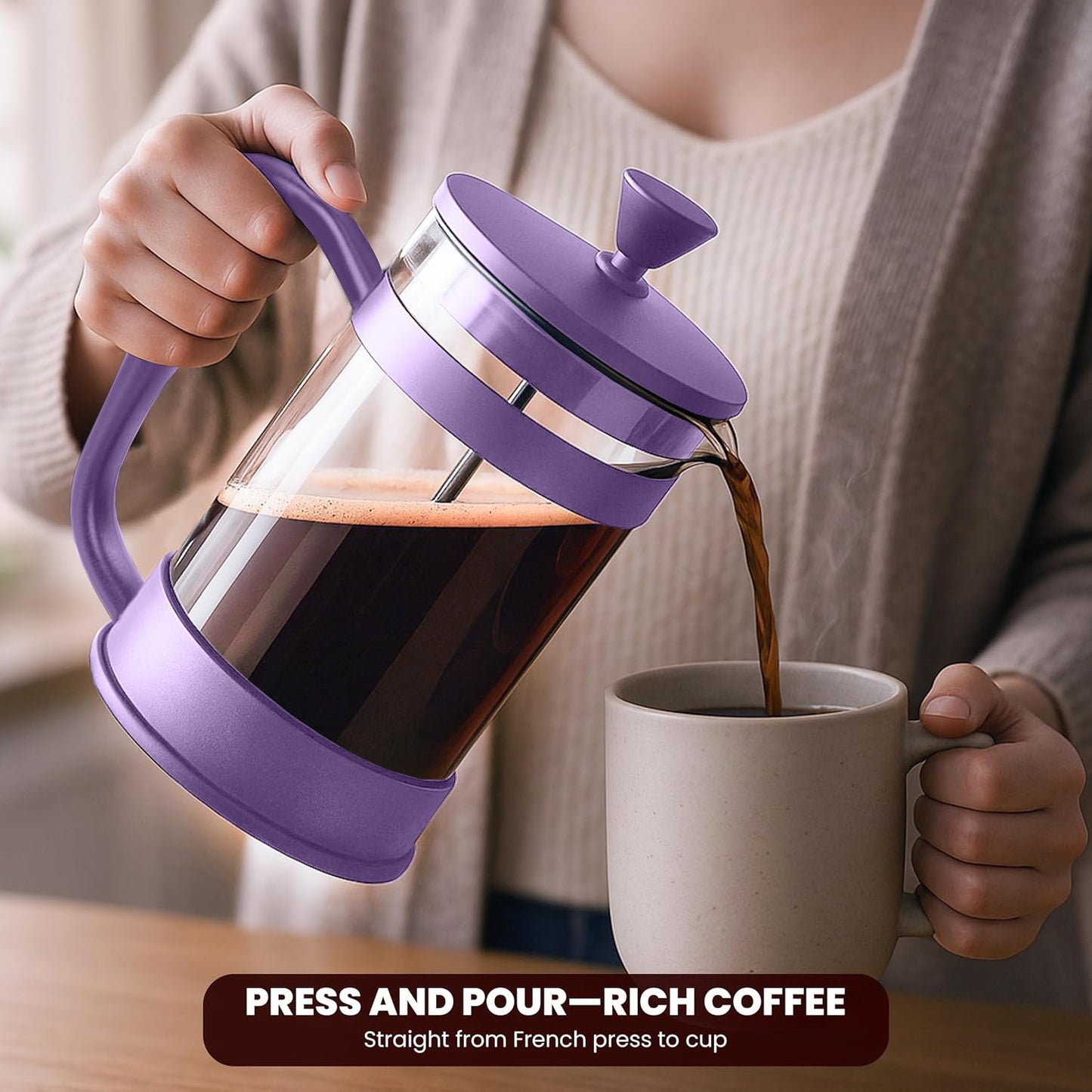 Utopia Kitchen 34 Ounce 1 Liter French Press Coffee Maker, Tea Maker, Travel Coffee Presses, Heat Resistant Thickened Borosilicate Coffee Pot for Camping Travel Gifts, Plum Pack of 1