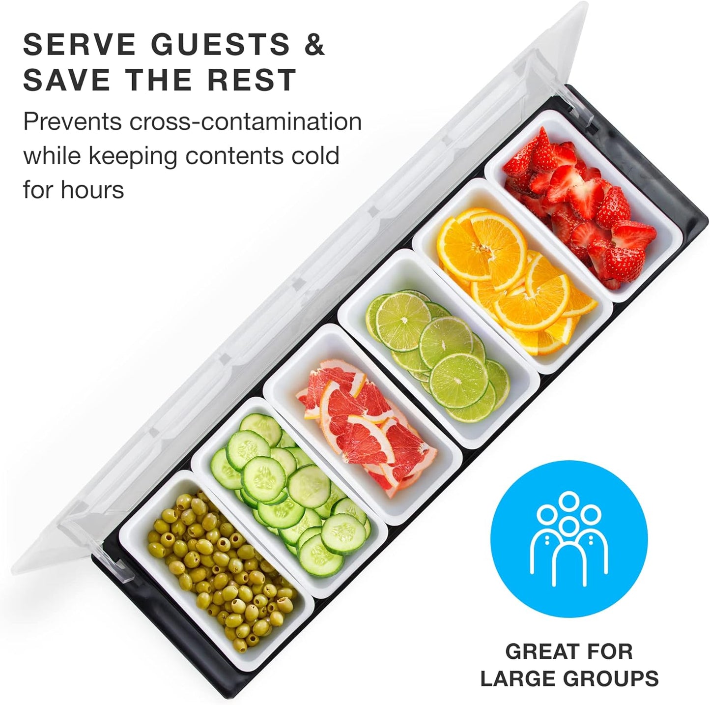 Cocktailor 6 Tray Bar Top Food & Garnish Station with Lid - Condiment Dispender for Bartending, Taco Bar, Ice Cream, Fruit, Salad Bar - Topping Organizer for Restaurant Supplies & Accessories