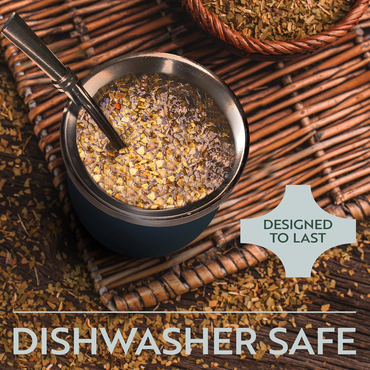 Norte Yerba Mate Cup Kit, 8-Ounces Traditional Mate Tea Cup/Gourd Set | Includes 2 Bombillas (Yerba Mate Straw) & Cleaning Brush, Stainless Steel Cup, Double-Walled, Easy to Clean | Blue