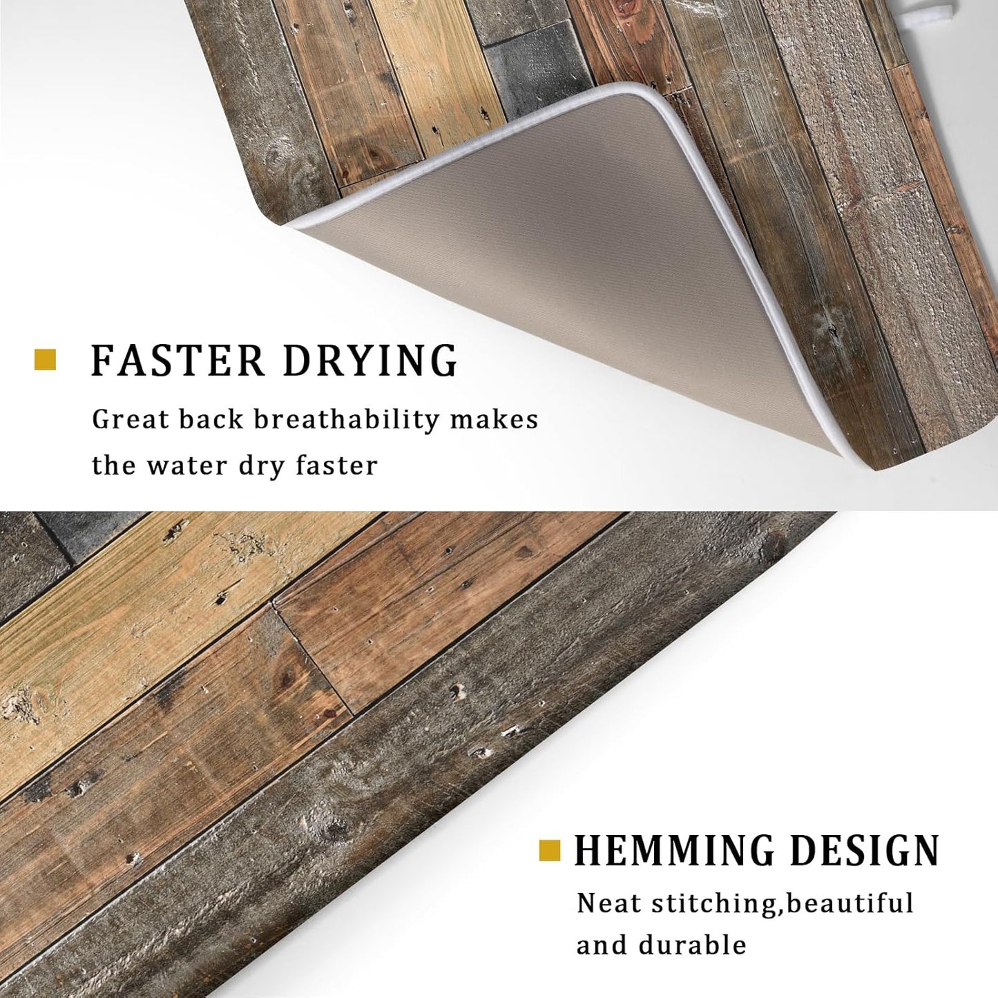 Giwawa Wood Grain Dish Drying Mat for Kitchen Countertop, Rustic Wooden Board Dish Drainer Mats, Vintage Country Style Barnwood Absorbent Reversible Microfiber Dish Drying Pad, 18x24 inch Large