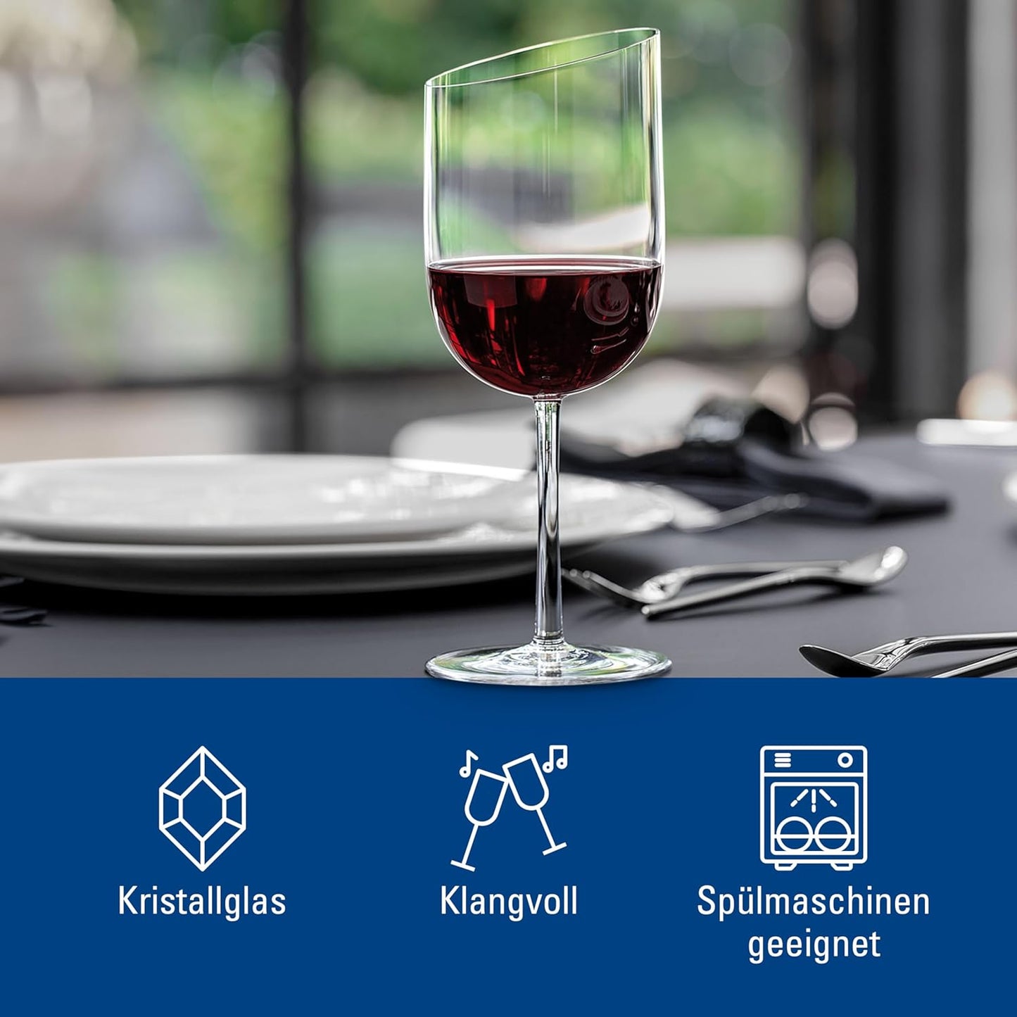 Villeroy & Boch New Moon Set, 4 Pieces, Elegant, Modern Red Wine Day Use, Crystal Glass, Transparent, Dishwasher Safe