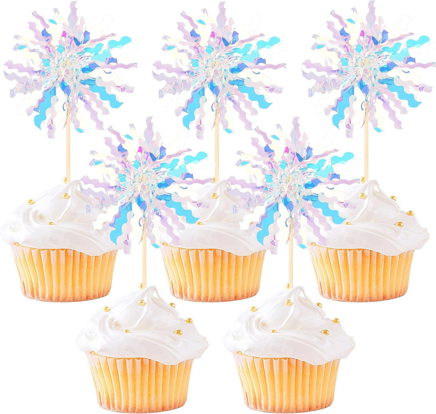 30 PCS Foil Firework Cupcake Toppers Sparkle Tinsel Cupcake Picks Happy Birthday Cake Toppers Drink Stirrers Cocktail Food Fruit Toothpicks for Baby Shower Birthday Party Decorations Supplies Silver